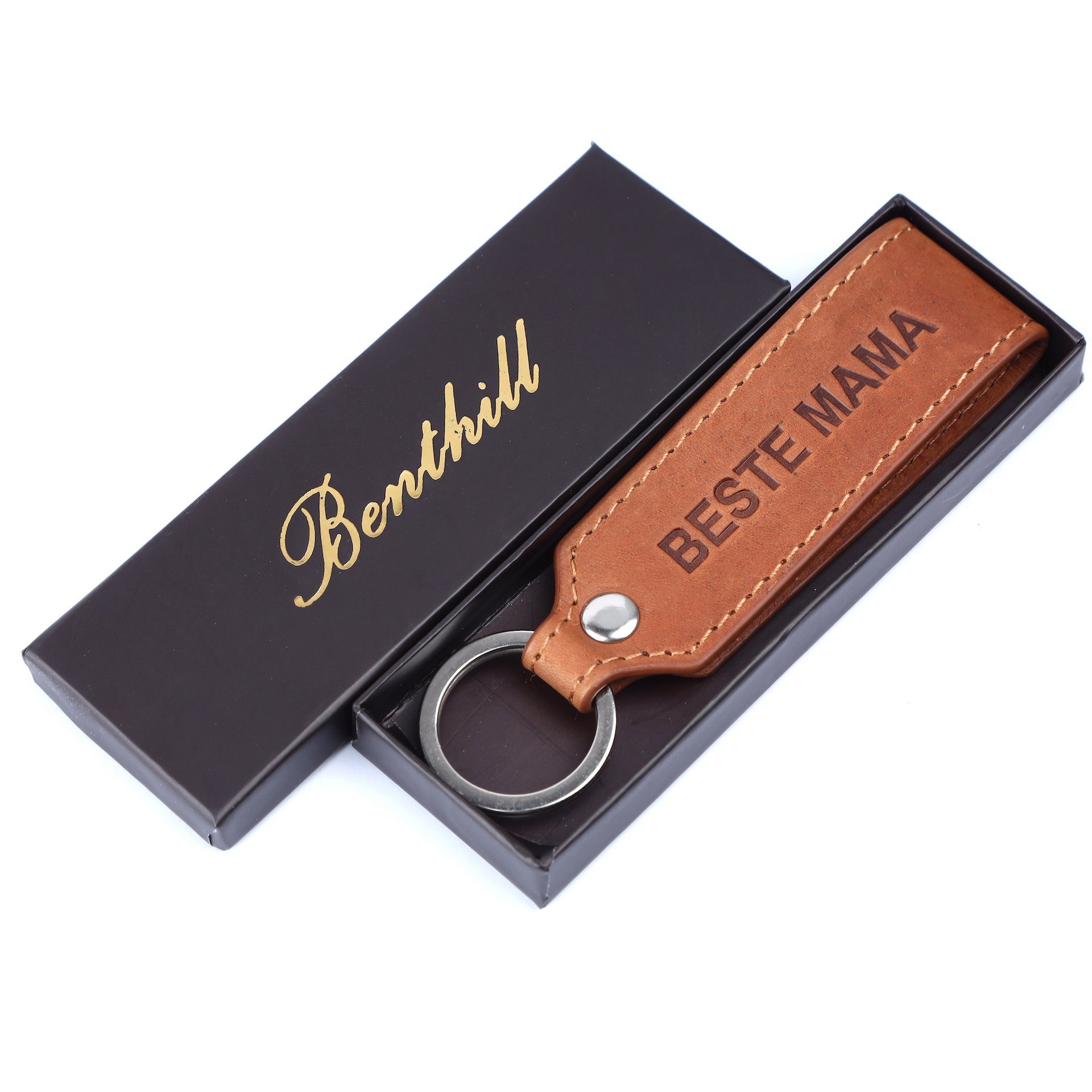 Benthill Schlüsseltasche Echt Leder Schlüsselanhänger Beste Mama Schlüsselbund, Gravur – Bild 2 von 3