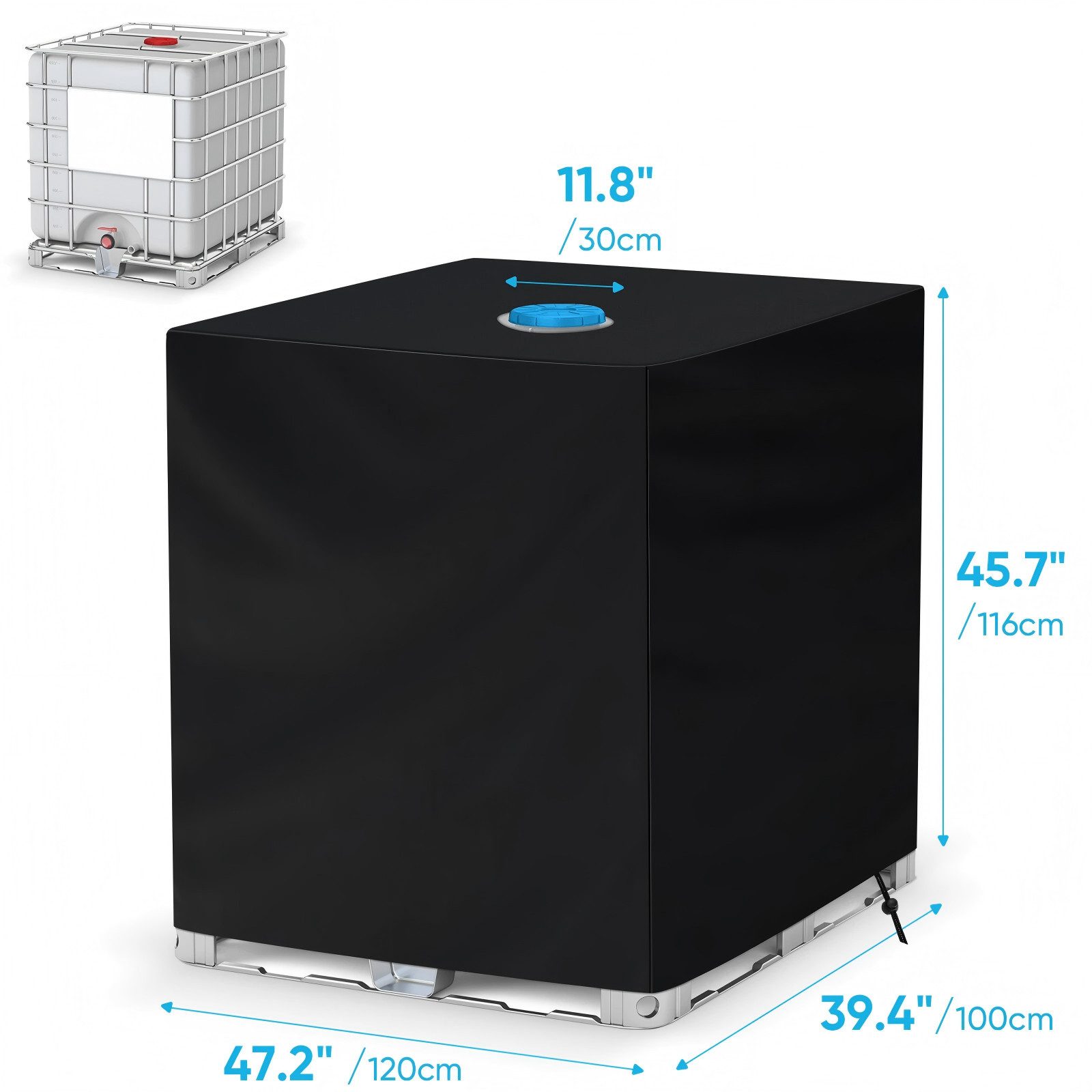 MIBODE Beschwerungsgewicht IBC Container Abdeckung Frostschutz Hülle Regenwassertank Abdeckplane, 1000L IBC-Container Regenwassertank, (1x IBC-Tankabdeckung), Wasserdicht, UV-beständig, Reißfest, Winddicht, Algenhemmend