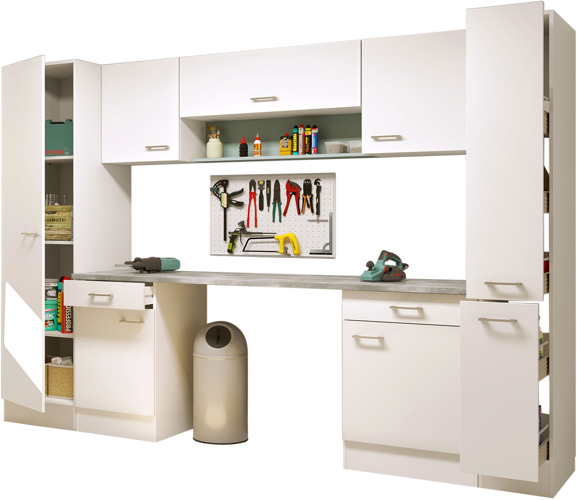 Flex-Well Mehrzweckschrank-Set LUCCA, 9-teilig, Hauswirtschaft-, Hobby/Werkraum, Küche, Breite 290 cm, (Komplett-Set, 9-St., bestehend aus: …