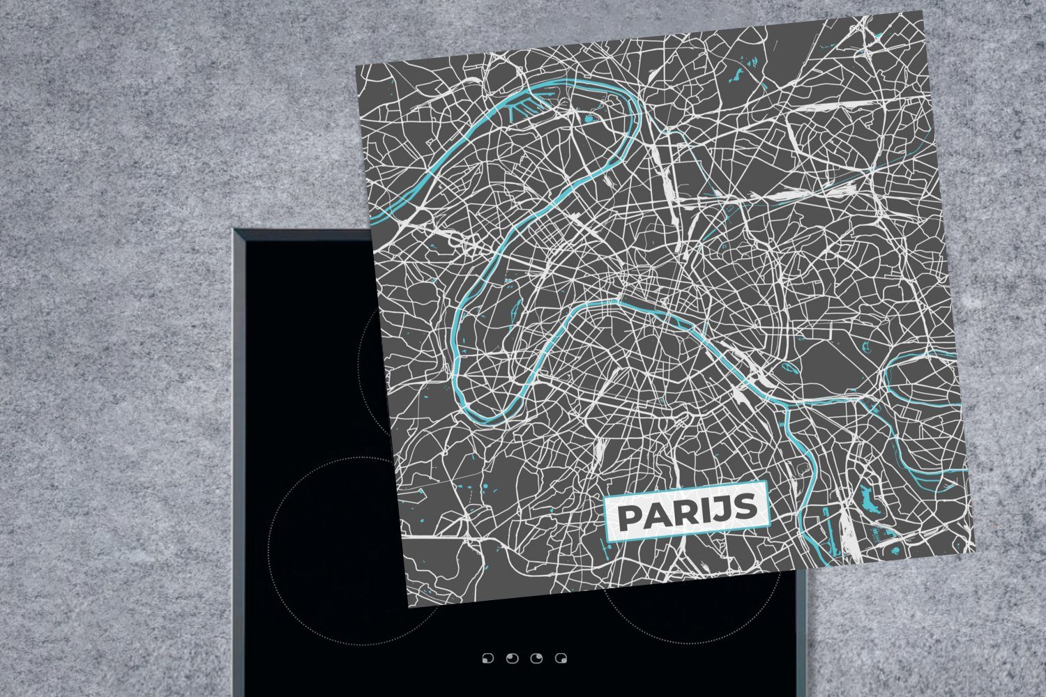 MuchoWow Herdblende-/Abdeckplatte (1 küche 78x78 Blau Ceranfeldabdeckung, Stadtplan für Vinyl, Karte, tlg), - Arbeitsplatte Paris - cm, 