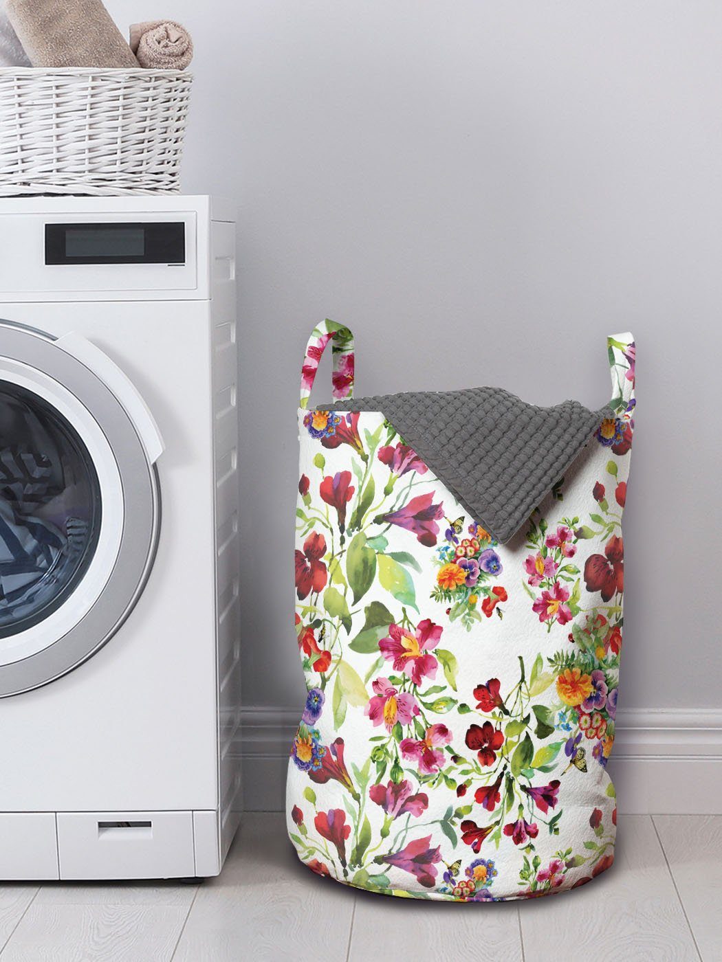 Abakuhaus Wäschesäckchen Wäschekorb der Blumen mit Griffen Waschsalons, Kordelzugverschluss Garten-Kunst Saison für