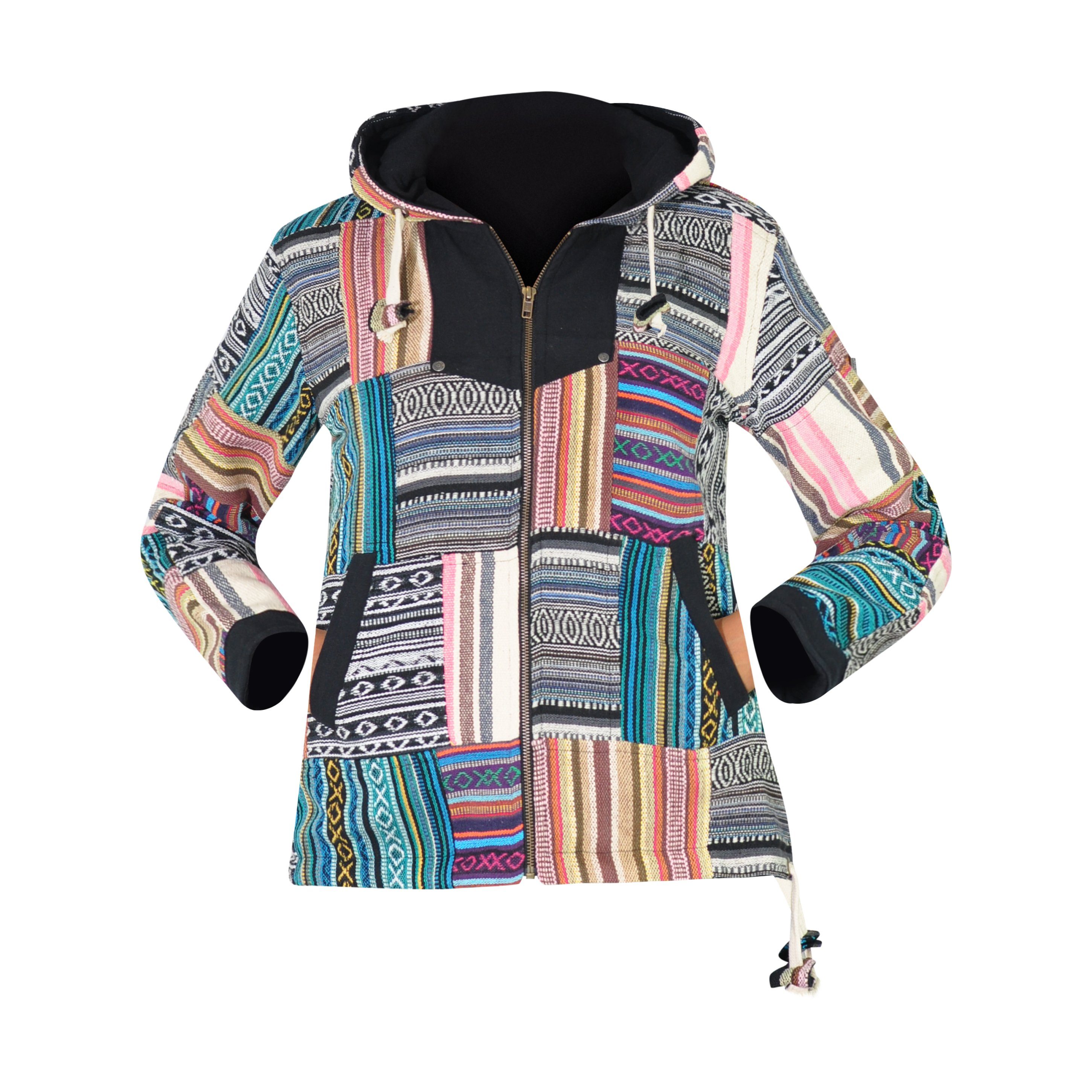 Cargojacke Patchwork Jacke Damen, Baumwolle, Baja Hoodie Vintage Hoodie Hippie