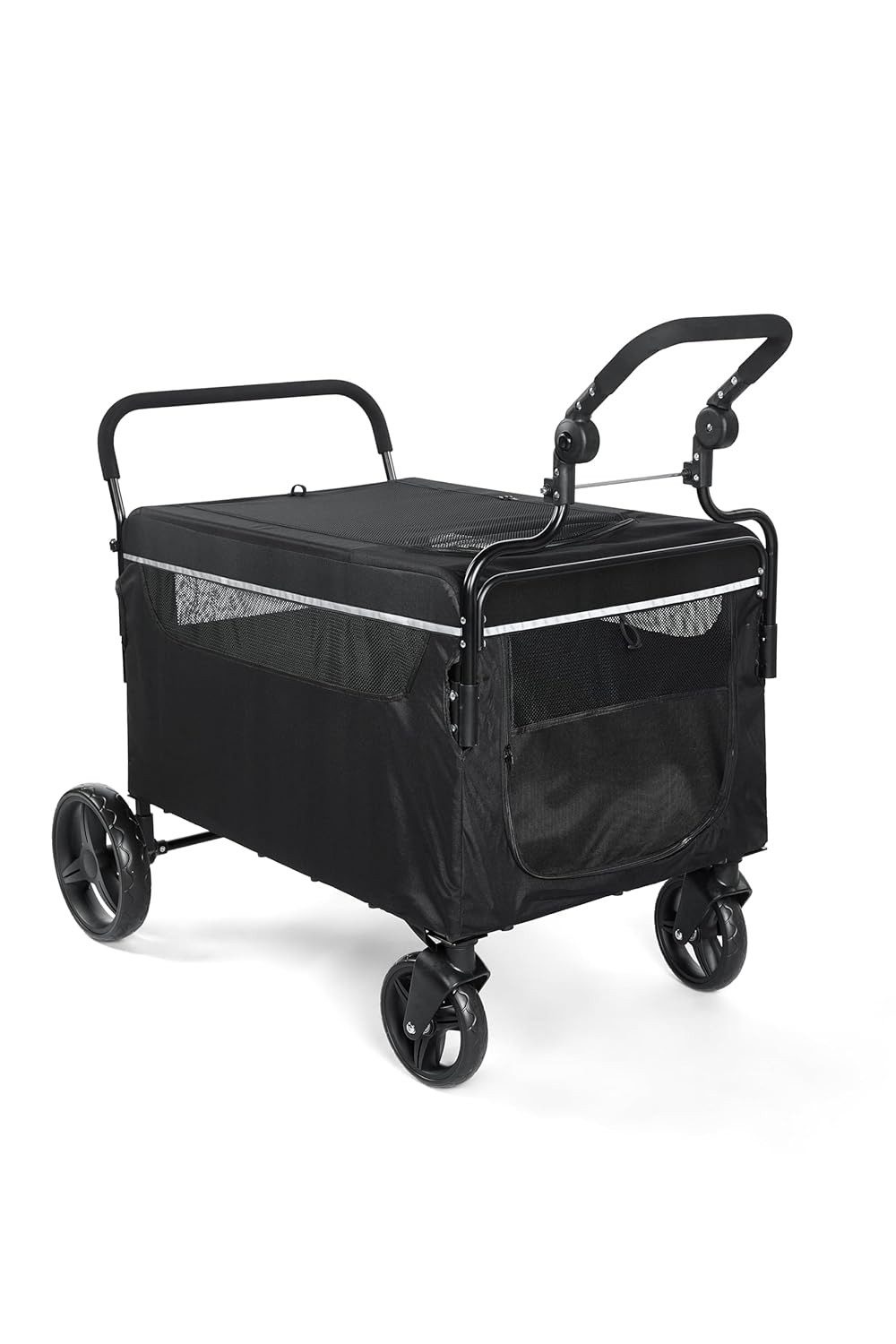 GarveeMore Haustierstrandkorb 2-in-1 Hundewagen, Heckklappe & Ramp, 360° Räder, Für Große und Mittelgroße Hunde, Verstellbarem Griff & Feststellbremse