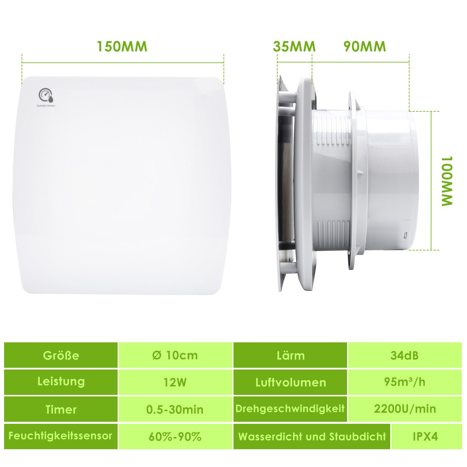 Clanmacy Wandventilator Badlüfter 10/15cm mit Feuchtsensor günstig online kaufen