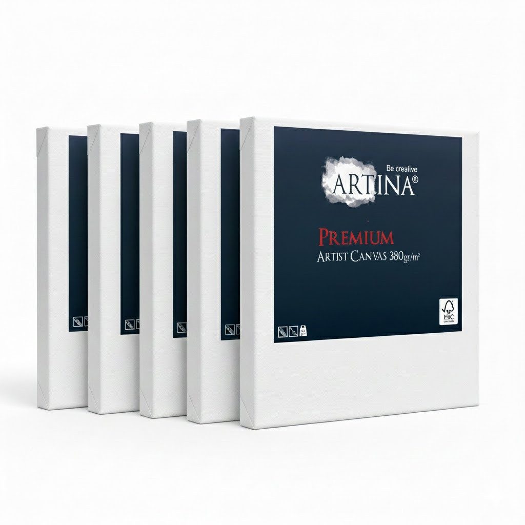 Artina Keilrahmen Keilrahmen Leinwand Premium, 30x40cm, 5er Set, 100% Baumwolle – bespannt – für Acrylfarben – zum Bemalen