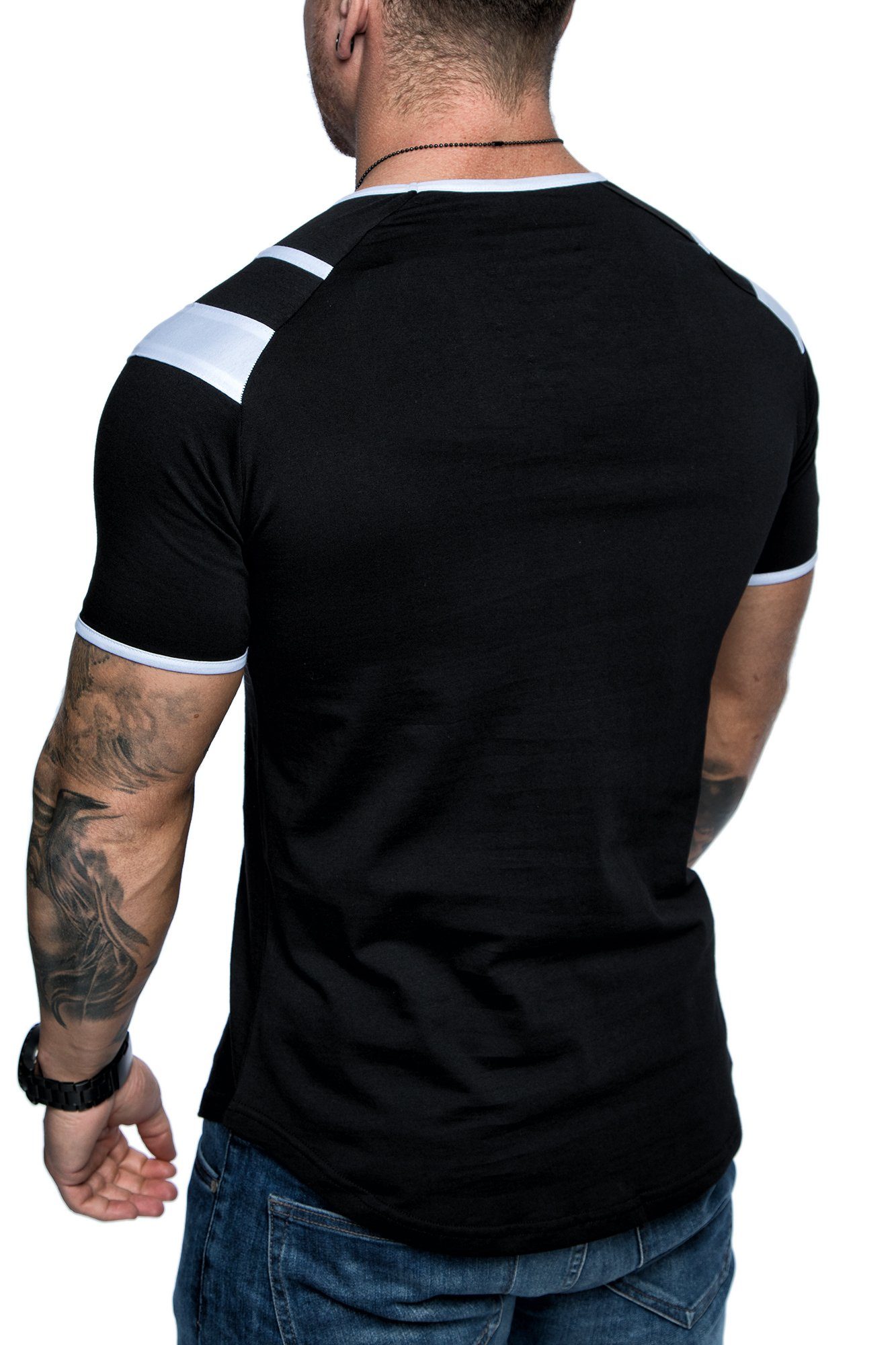 Schwarz/Weiß Logo T-Shirt T-Shirt Herren Stickerei REPUBLIX INDIANAPOLIS mit Oversize