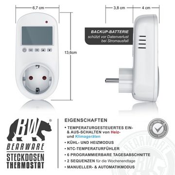 BEARWARE Steckdosen-Thermostat, 1-St., Heiz & Klimageräte Individuell programmierbar, LCD-Display