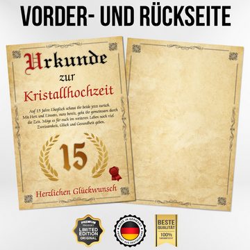 Tigerlino Poster Urkunde zum 15. Hochzeitstag Geschenk 15. Jahrestag Karte Ehepaar, Kristallhochzeit