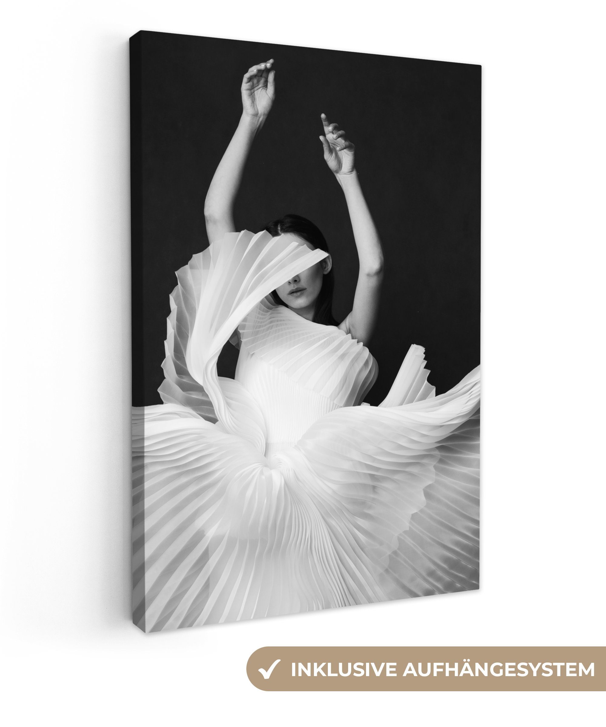 OneMillionCanvasses® Leinwandbild Frau - Porträt - Tanz - Kleid - Schwarz u günstig online kaufen