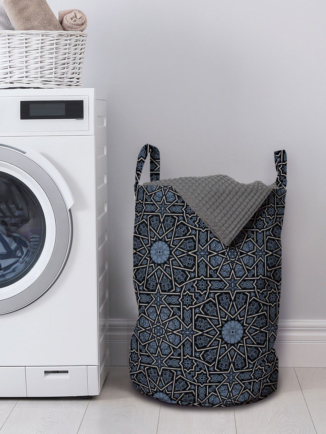 Abakuhaus Wäschesäckchen Wäschekorb für Waschsalons, Geometrischer mit Stern Griffen Königs marokkanisch Kordelzugverschluss