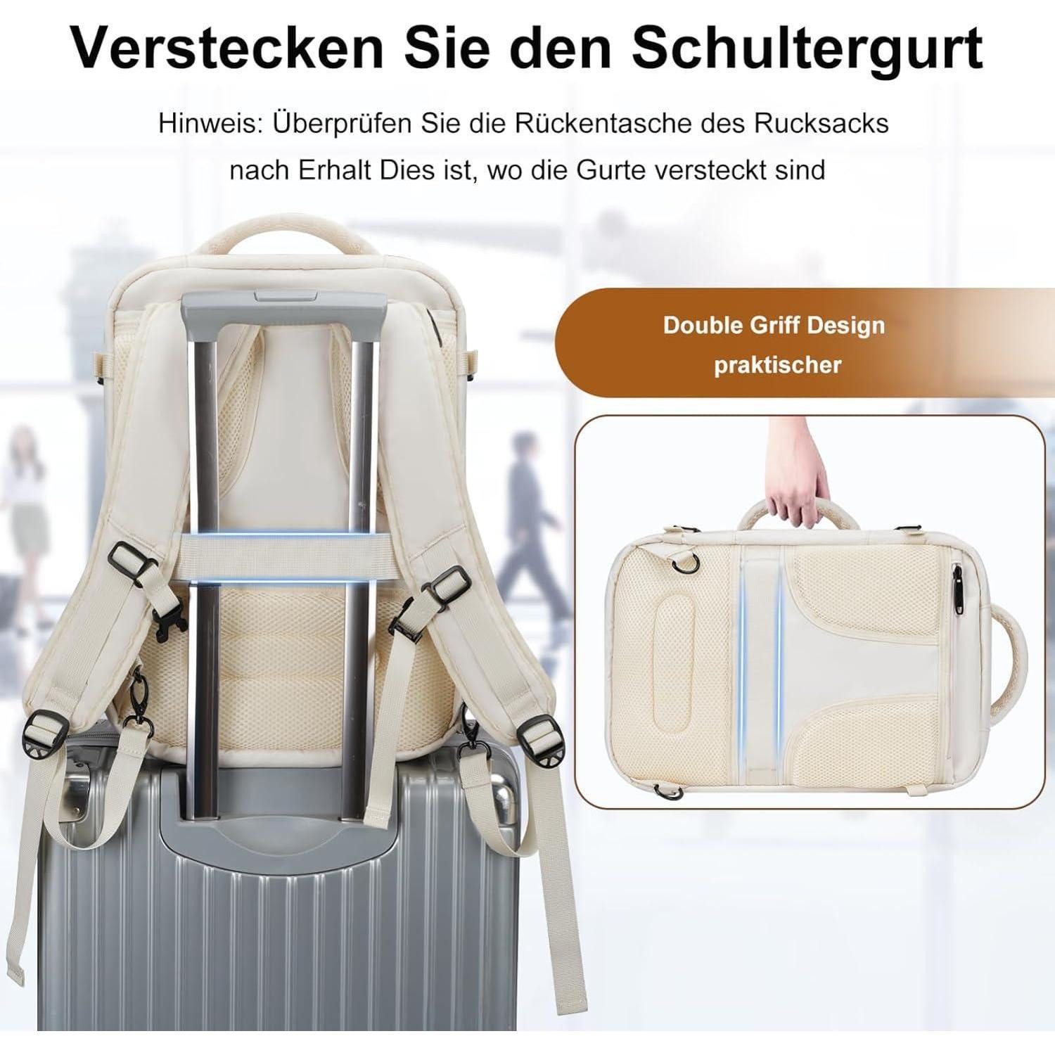 LuxusKollektion Handgepäck-Trolley Handgepäck Rucksack Damen 40x30x20 Ryanair 40x30x20cm Beige – Bild 4 von 5