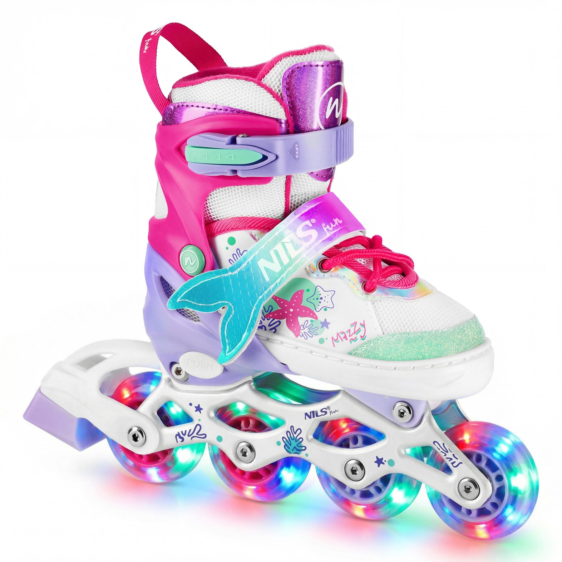 NILS FUN Inlineskates Kinderinliner Rollschuhe Schlittschuhe, (Spar-Set, 2-St., 35-38), 4-in-1, LED-Räder, größenverstellbar, Bremse