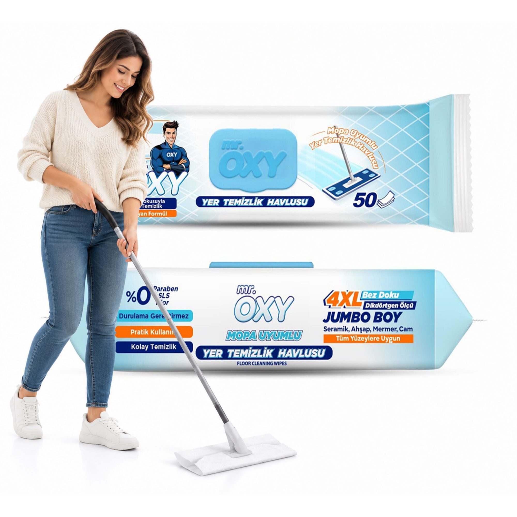 Roxlin Mr. OXY 4XL Bodenwischtücher 50 Stk. – Reinigungstücher für Wischmopps Reinigungstücher (Mikrofaser, 1-tlg)
