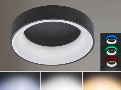 WOFI LED Deckenleuchte, Dimmer, Farbsteuerung, Memoryfunktion, LED fest integriert, Warmweiß - Kaltweiß, indirekte Decken-Beleuchtung coole Lampe Treppenhaus, Schwarz, Ø 45cm