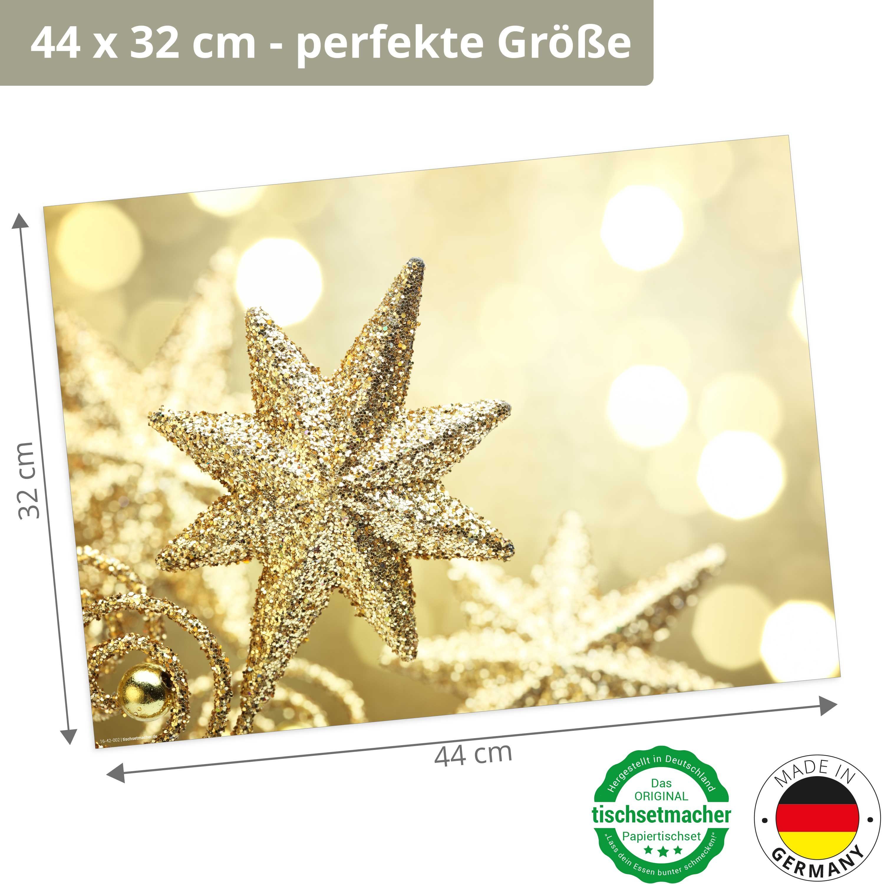 Tischsetmacher Platzset Tischsets I Platzsets - Weihnachten - Goldener Glitzerstern, (aus Naturpapier in Aufbewahrungsmappe, 12-St., 44 x 32 cm / gold), Made in Germany