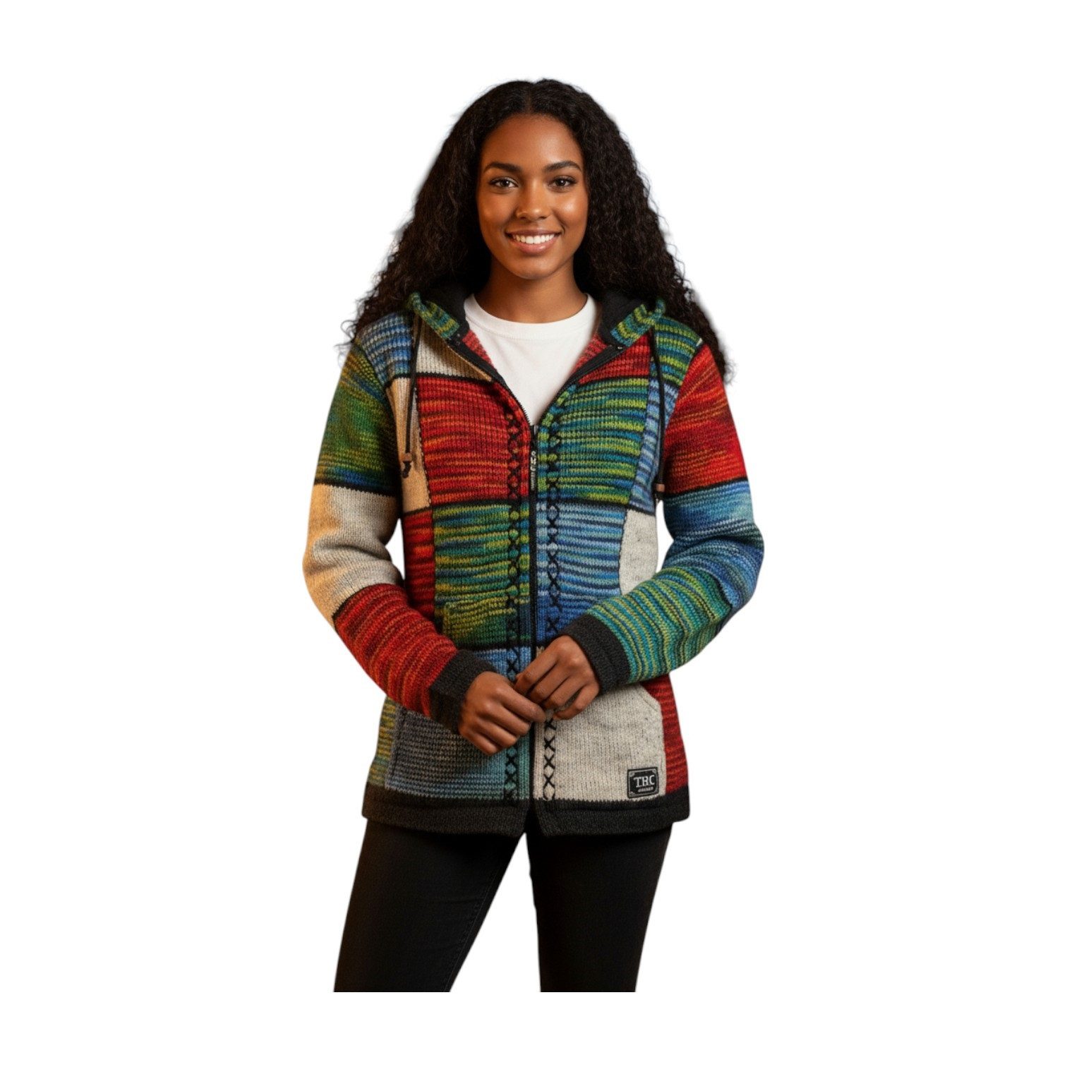 THC Natural Line Strickjacke THC Strickjacke 803 Quadrate (1 Stück, 1-tlg., 1 Stück) Strickjacke mit abnehmbarer Kapuze