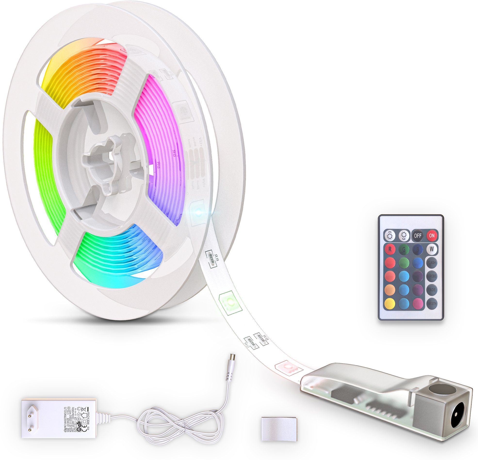 B.K.Licht LED silikonbeschichtet, Fernbedienung, LED Band RGB, Stripe, selbstklebend 3m