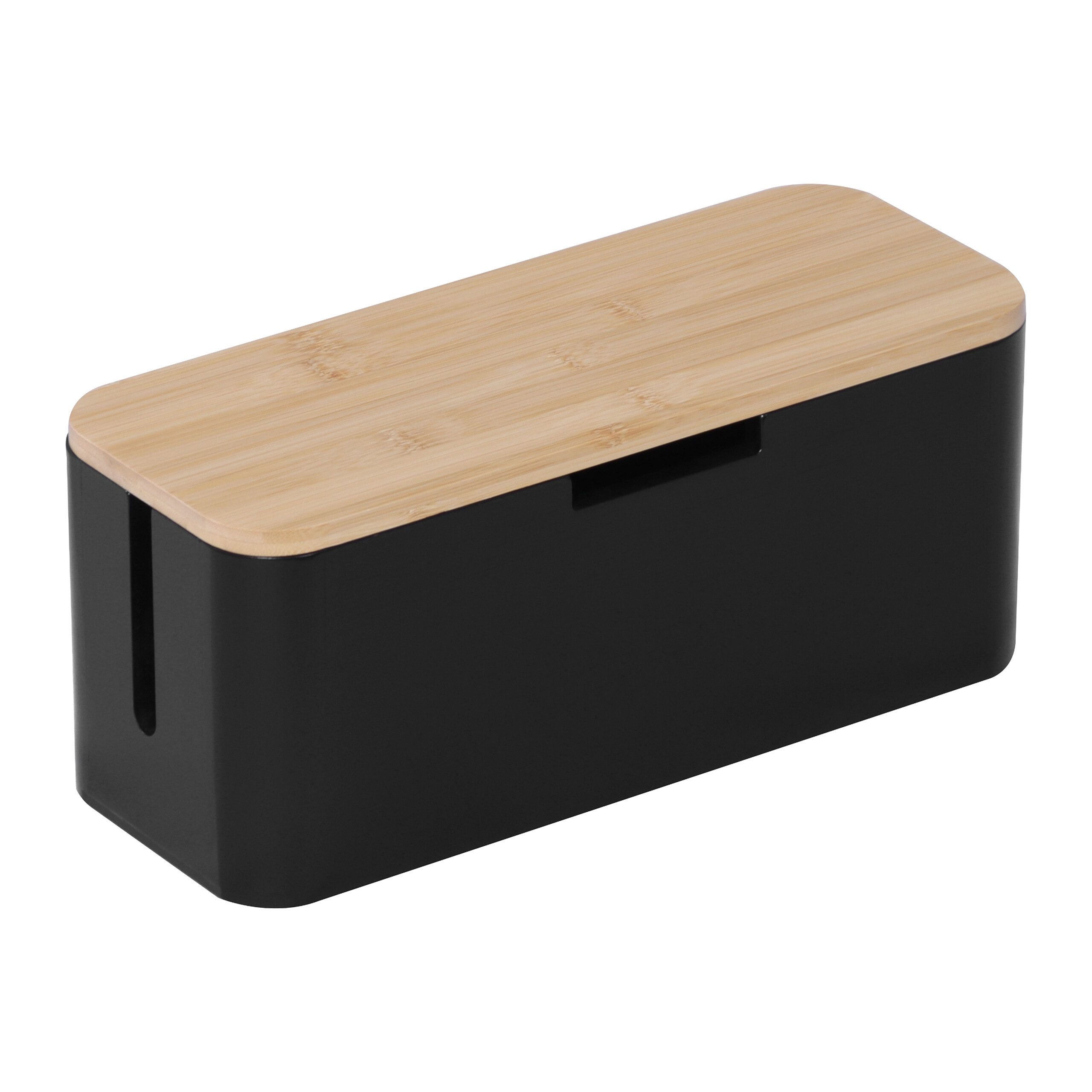 relaxdays Kabelbox aus Bambus, Natur-Schwarz