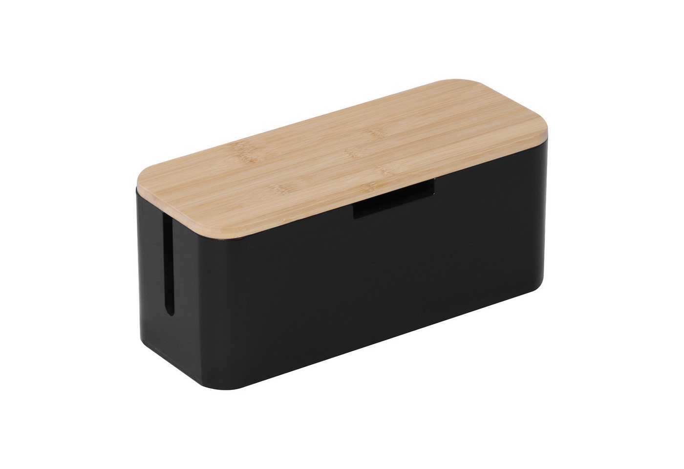 relaxdays Kabelbox aus Bambus, Natur-Schwarz