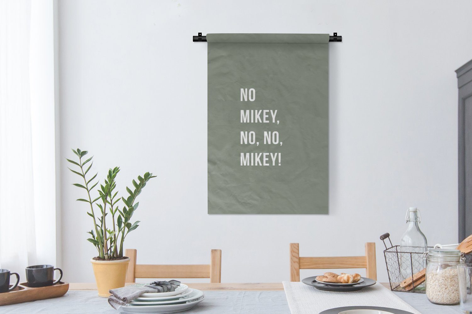 Mikey, Nein Mikey! nein, - Wandbehang, Kinderzimmer Zitate für - Grün, Kleid, Wanddeko nein, Wohnzimmer, MuchoWow Wanddekoobjekt Schlafzimmer,
