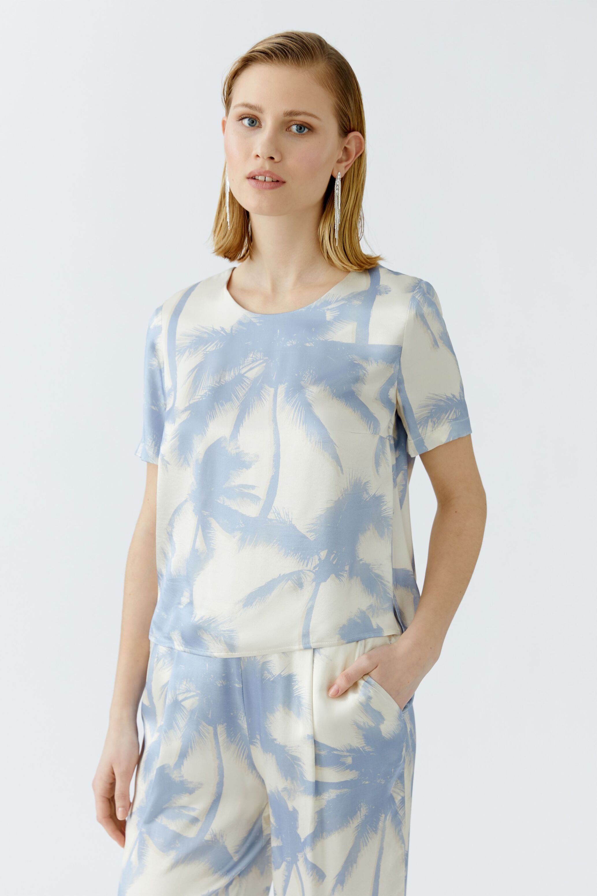 Oui Kurzarmbluse Bluse reiner Viskosesatin günstig online kaufen