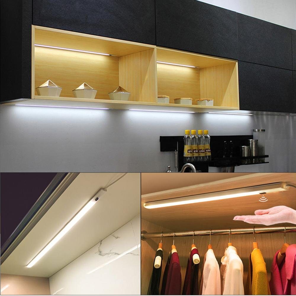 LED Lichtleiste für Rosnek Schrank Beleuchtung, Hand Küche Unterbauleuchte Sensor Garderobe, Lichtleiste Weiß, Warmweiß, LED Sweep