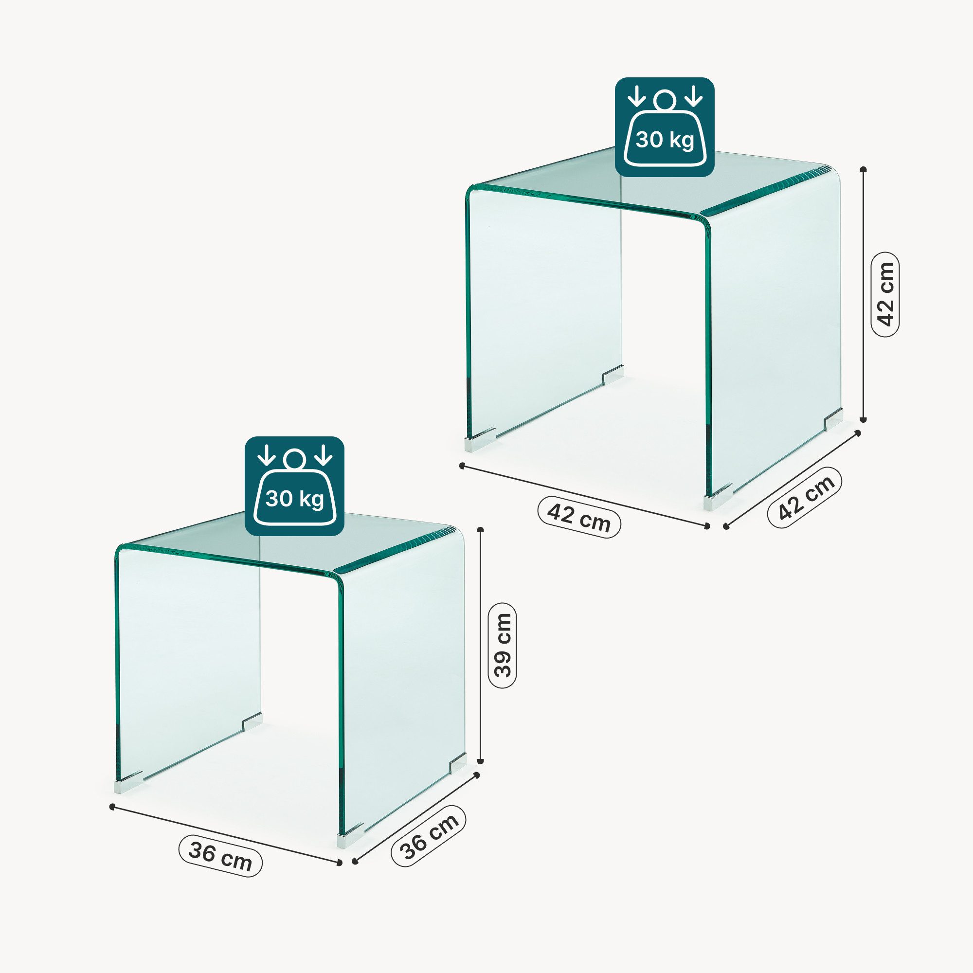 en.casa Satztisch, »Kariengem« 2-tlg. Couchtisch-Set Glastischen Transparent