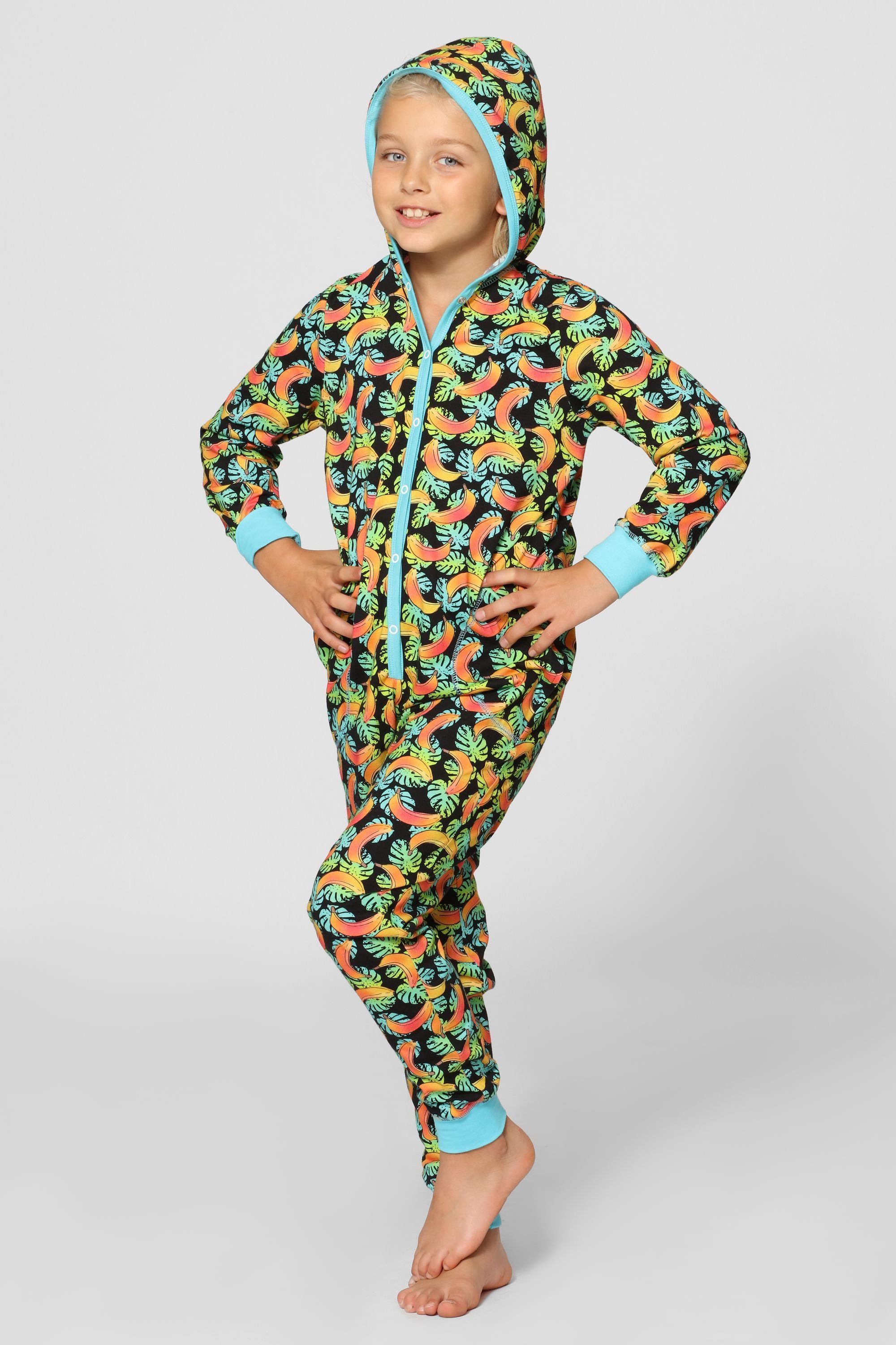 Mädchen Kapuze Schlafoverall Merry MS10-223 mit Türkis Style Schlafanzug Bananen