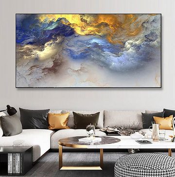 TPFLiving Kunstdruck (OHNE RAHMEN) Poster - Leinwand - Wandbild, Abstrakte bunte Wolken - (Leinwand Malerei), Farben: Gold, Blau, Gelb, Weiß, Rot, Orange - Größe: 20x40cm