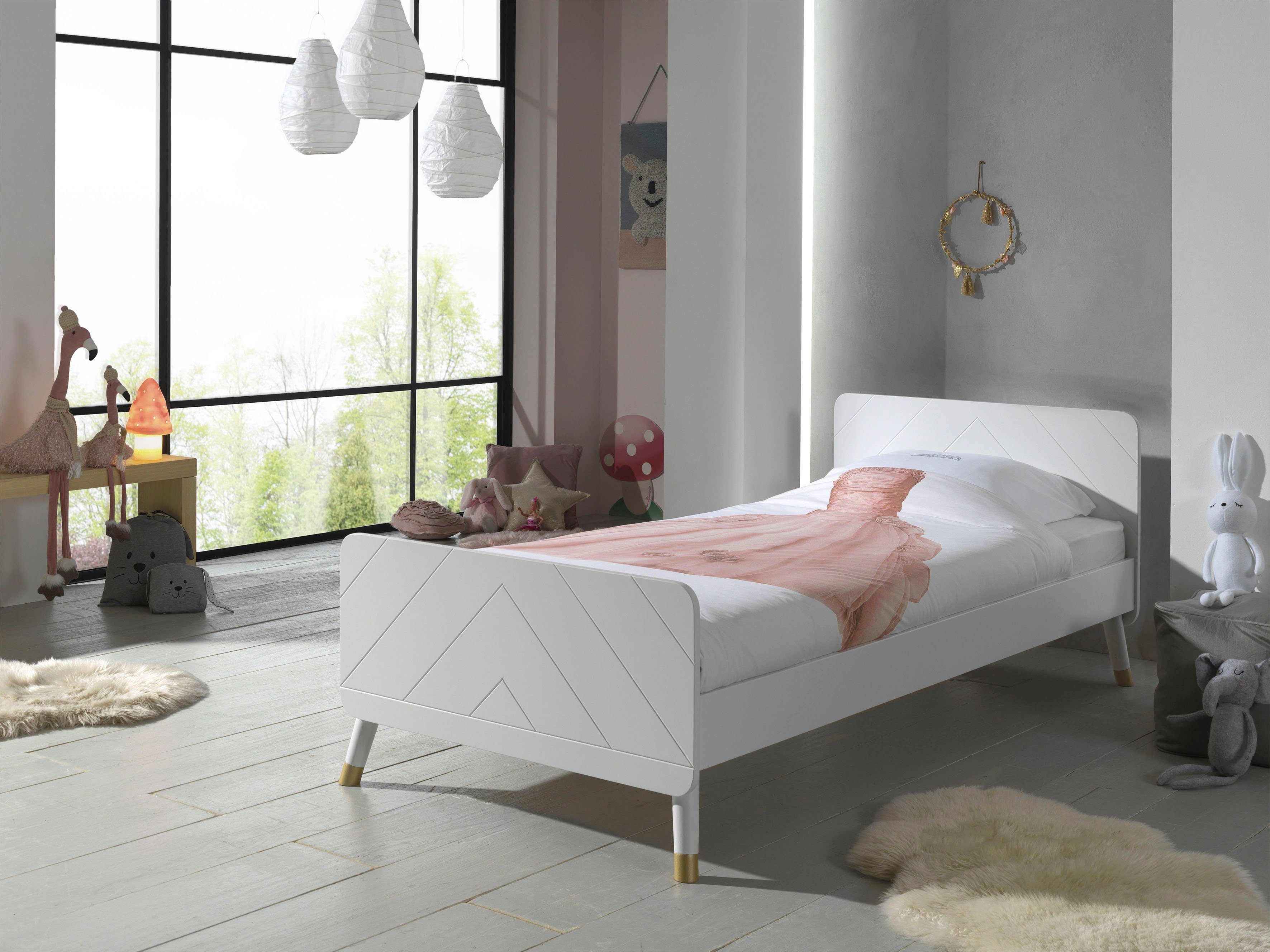 Vipack Jugendbett Billy, Einzelbett 90/200, inkl. Rolllattenrost, modernes Design (B/H/T ca. 203,6x73,5x95cm, Profil-Optik in Kopf- und Fußteil), universell einsetzbar, verschiedene Farben zur Wahl