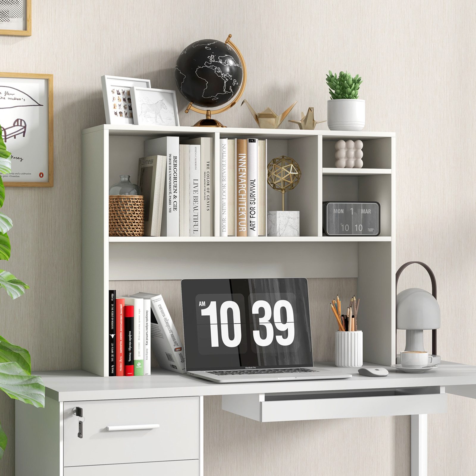 COSTWAY Bücherregal, Aufsatzregal mit 4 Fächern, bis 65 kg, 94x25x73cm günstig online kaufen
