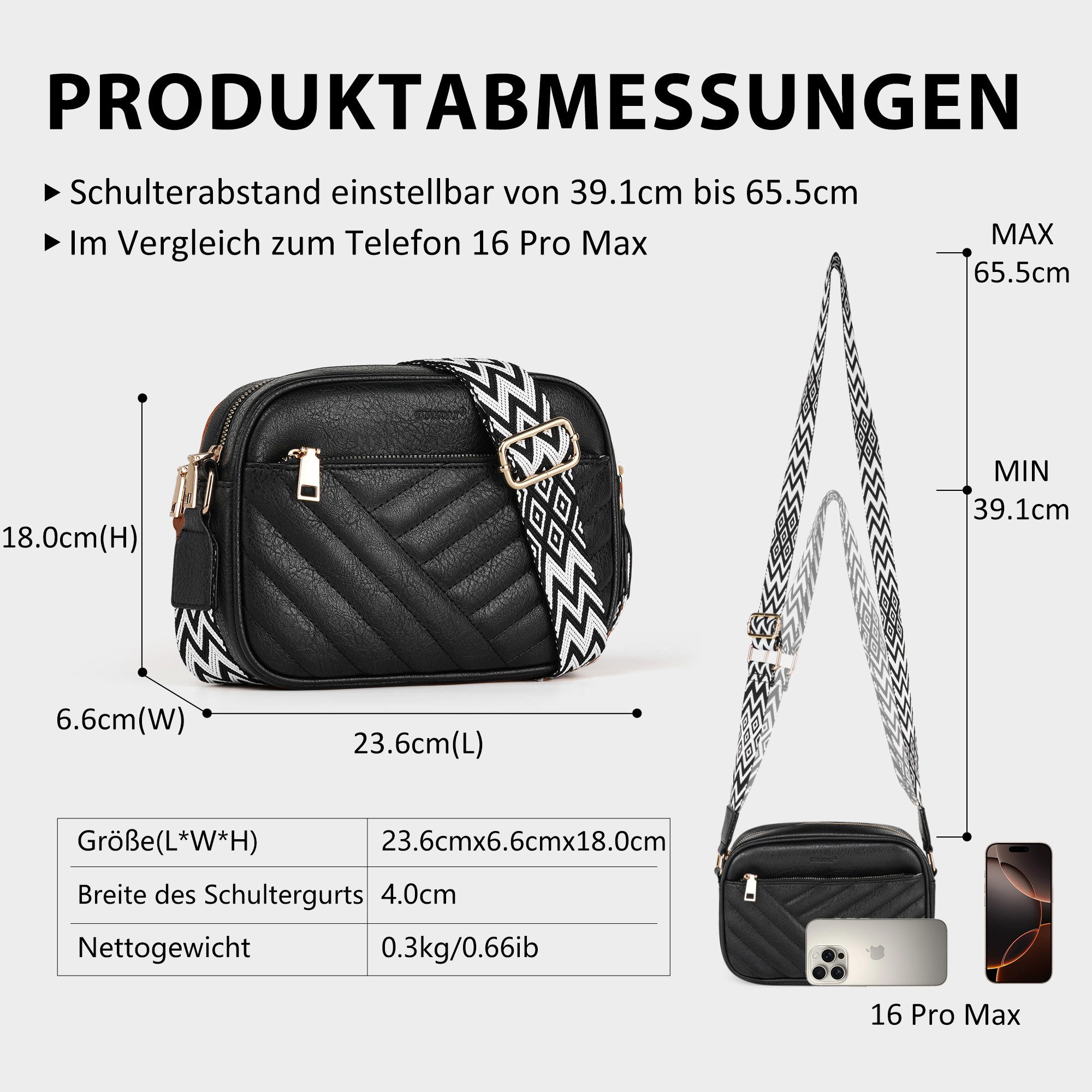 TAN.TOMI Umhängetasche Damen Handy Schultertasche Gestepptes Design Crossbody Bag, Crossbody Bag für Damen mit Verstellbarem Breiter Gurt