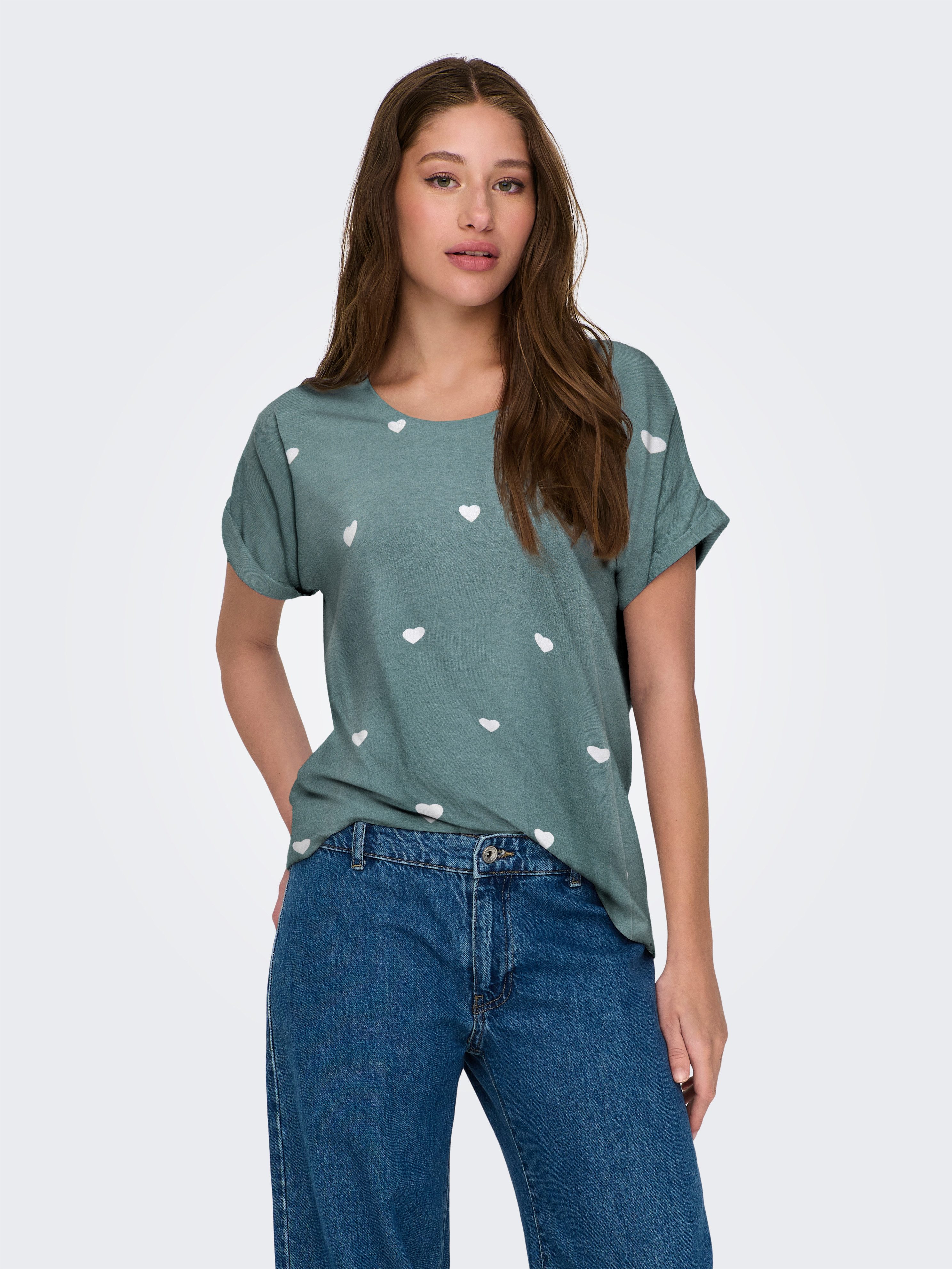 ONLY Kurzarmshirt ONLMOSTER S/S AOP TOP CS JRS Viskosemischung, Rundhals