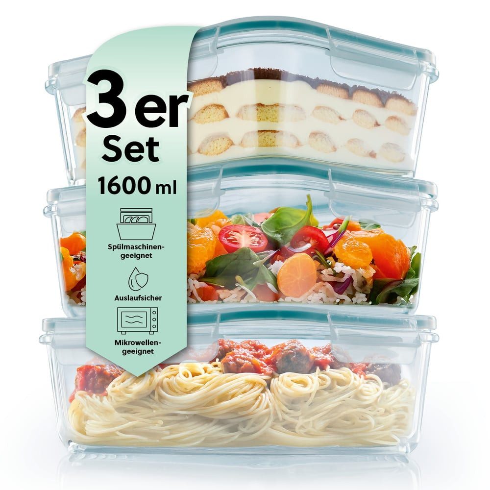 GOURMETmaxx Frischhaltedose Glas-Frischhaltedosen Klick-it 6tlg. - luftdicht, Glas, mit 4-fach-Klickverschluss Spülmaschinengeeignet