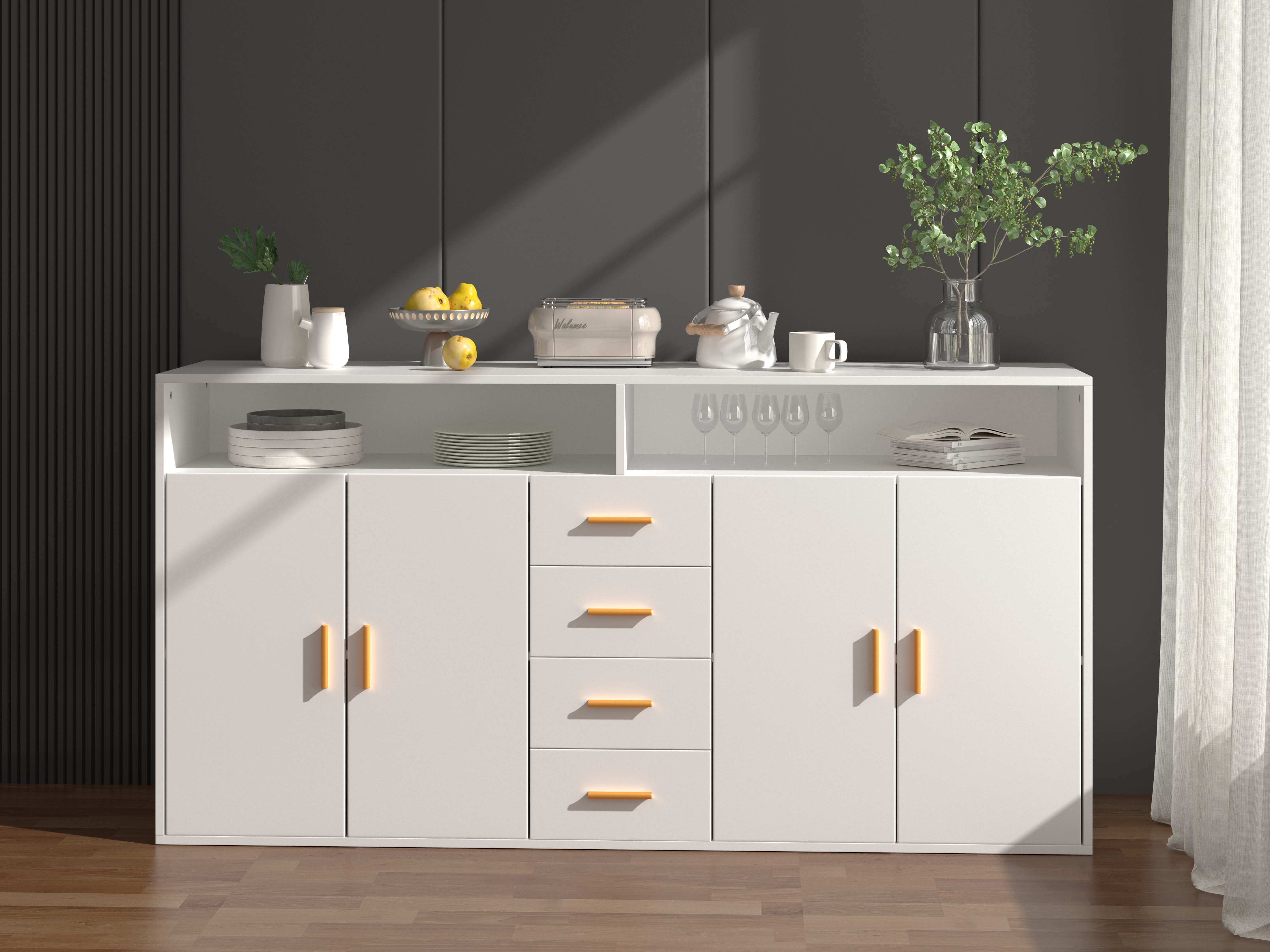 HOMAVO Sideboard BG1-L mit 4 Schubladen, 2 Türen & offenen Fächern – 160 cm günstig online kaufen