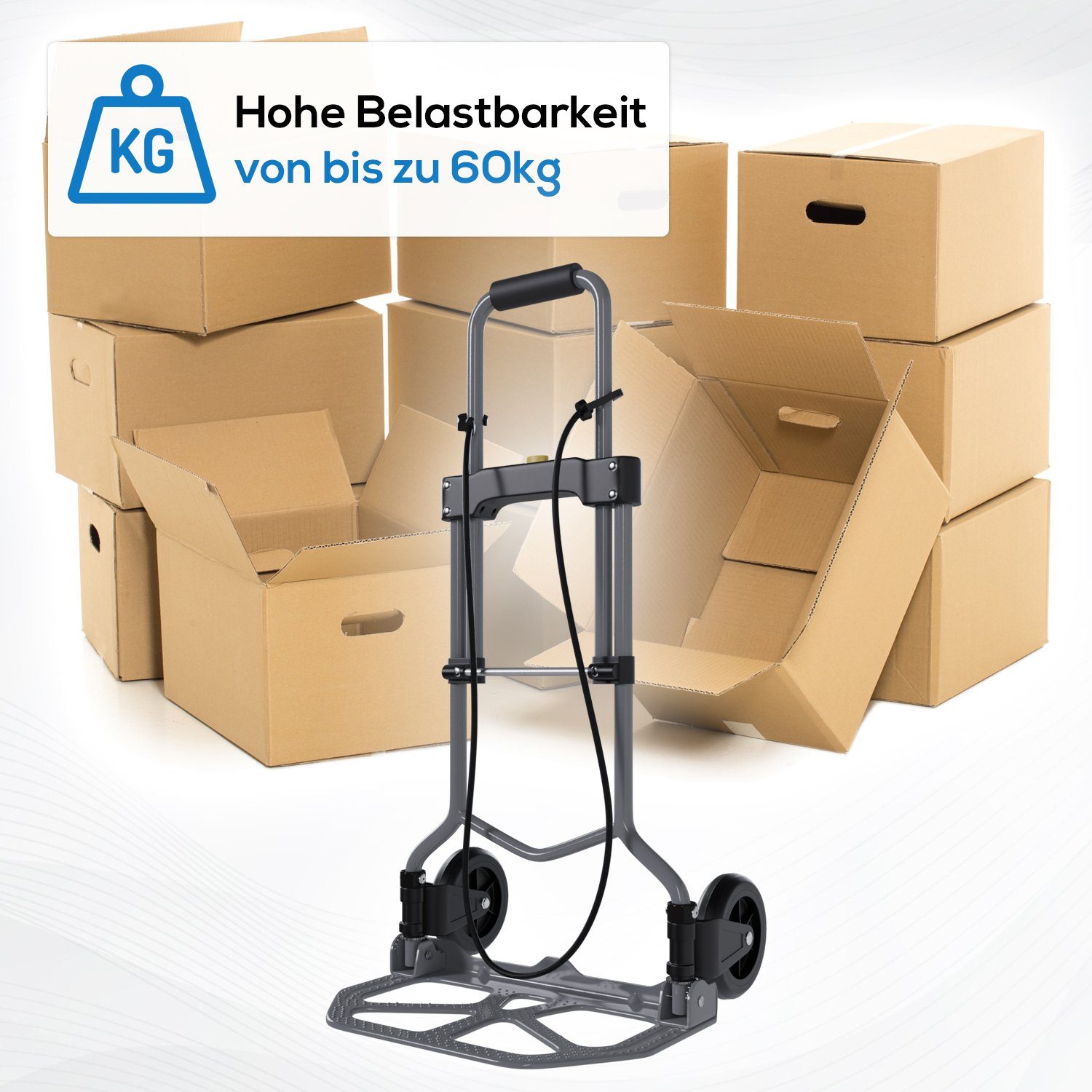 TroniTechnik Folding Hand Truck, up to 60kg load capacity (carrying trolley with carrying handle, non-slip transport surface, WxDxH 38x37x96cm, with bungee cord for secure transport), foldable, transport trolley, with foam grip