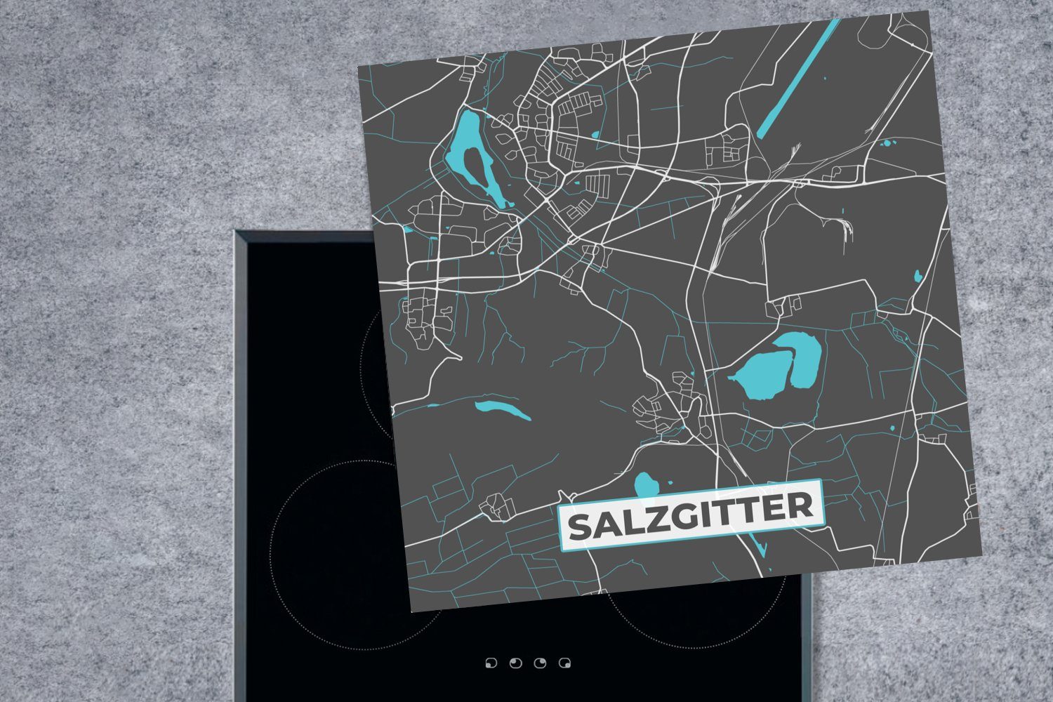 tlg), Salzgitter - Deutschland für - cm, Blau, Karte Vinyl, Stadtplan Arbeitsplatte Herdblende-/Abdeckplatte - Ceranfeldabdeckung, MuchoWow küche 78x78 (1 -