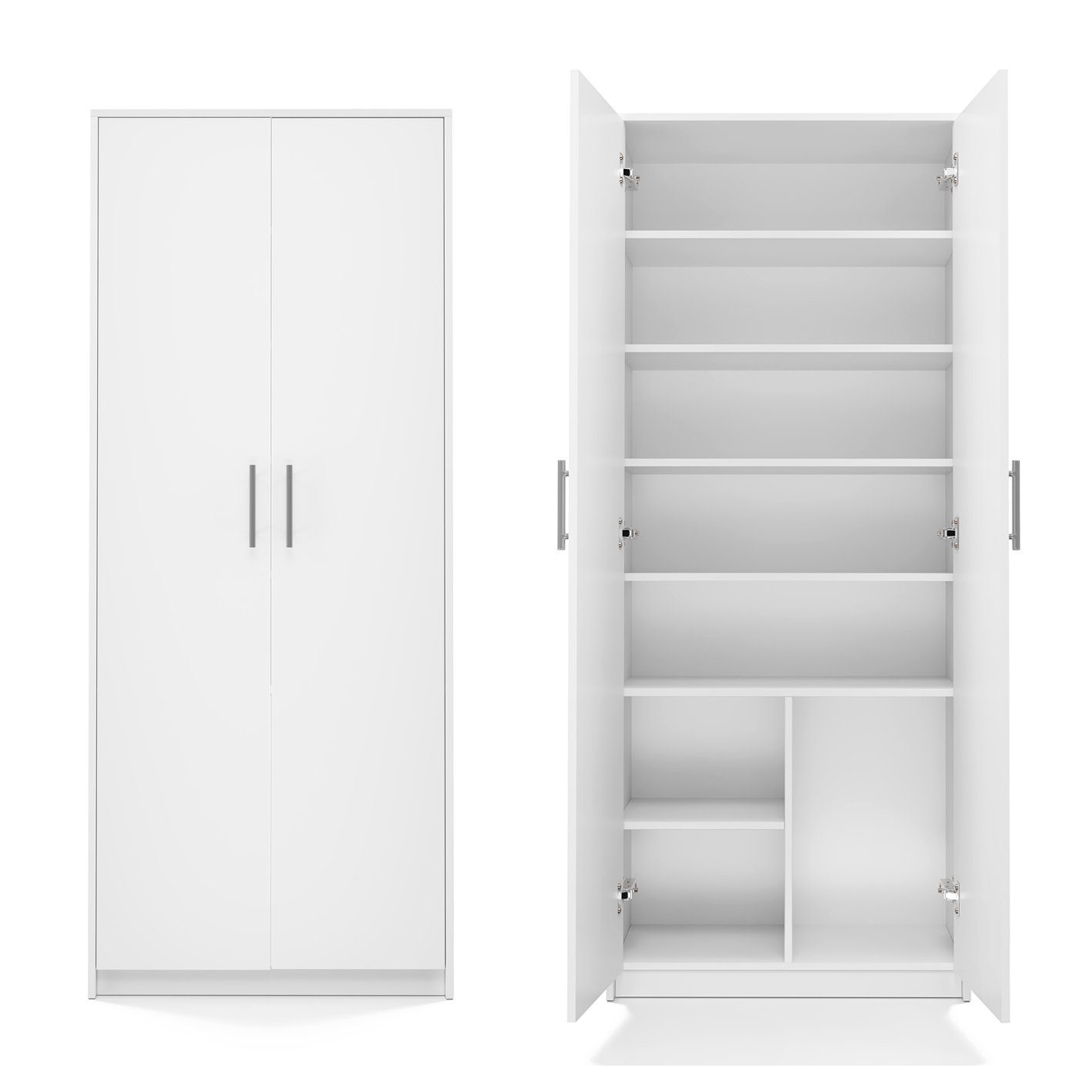 Home Collective Mehrzweckschrank Schrank weiß 74cm Breite 180cm Höhe mit sechs Einlegeböden mit Extra-Fach, Aktenschrank Haushaltsschrank Organizer aus MDF Holz