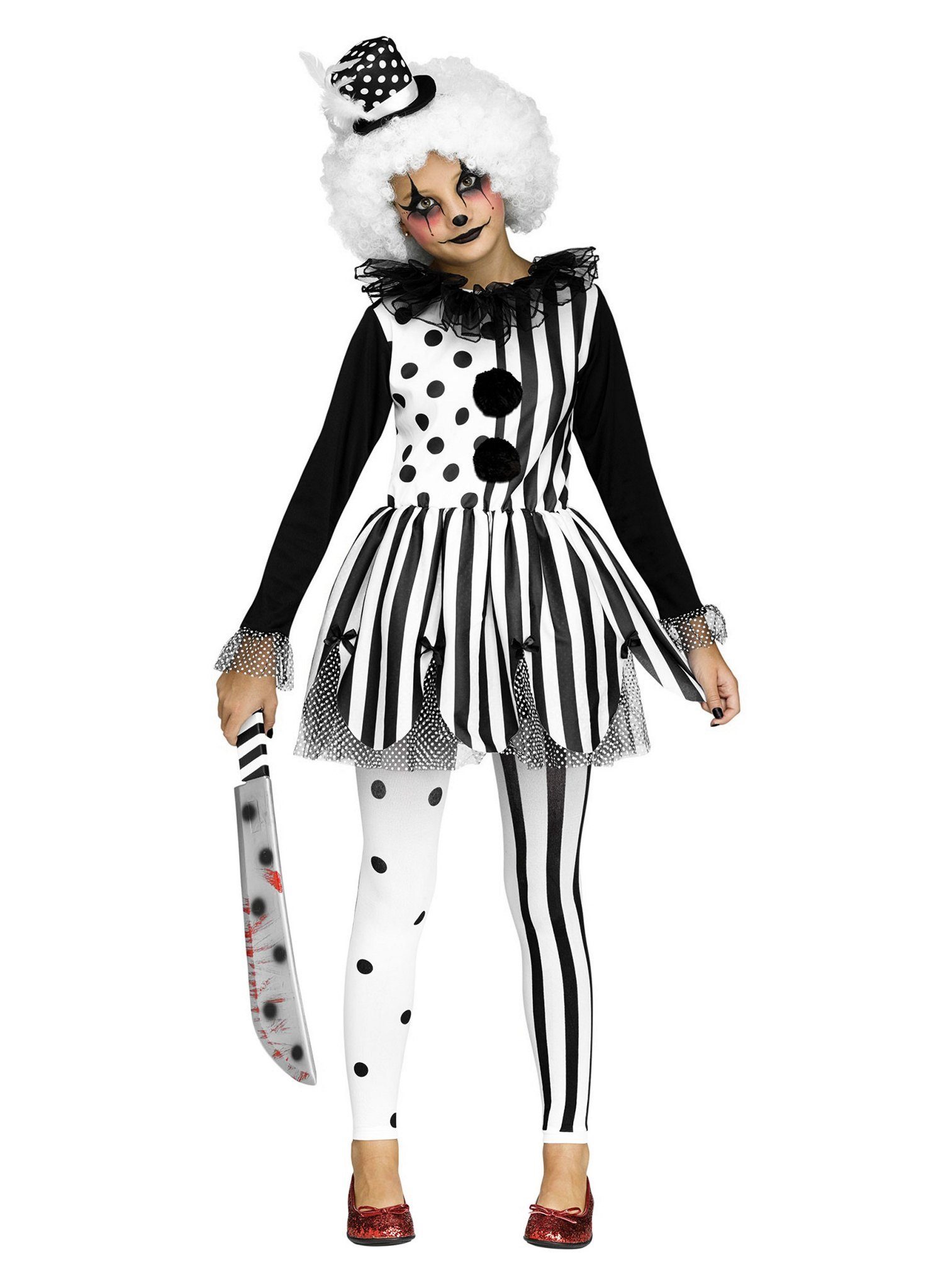 Fun World Clown-Kostüm Horrorclown Kleid Halloween Kostüm Kinder Mädchen, Geht gleichermaßen als klassische Pantomime oder Psychoclown