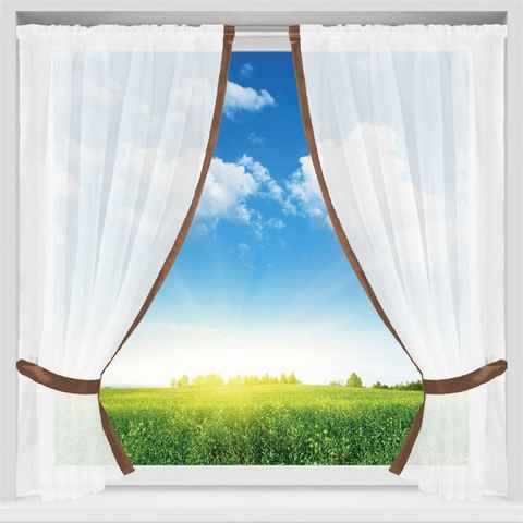 Vorhang, Arsvita, Stangendurchzug, transparent, Gardinenset (2 Schlaufenschals, 2 Raffhalter) 140cm x 120cm (BxL), Voile