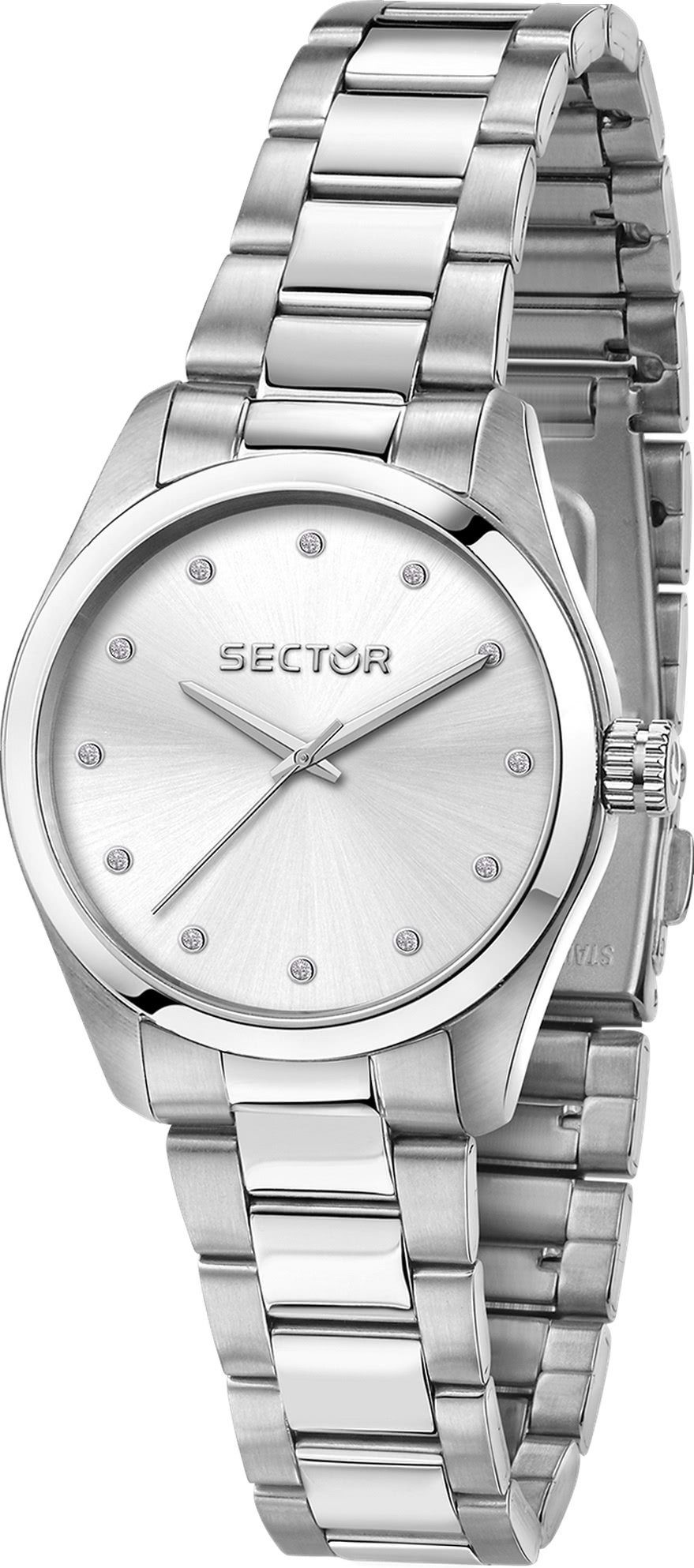 Sector Quarzuhr Sector Damen Armbanduhr Analog, Damenuhr rund, groß (ca. 43,9x37mm), Edelstahlarmband, Elegant-Style