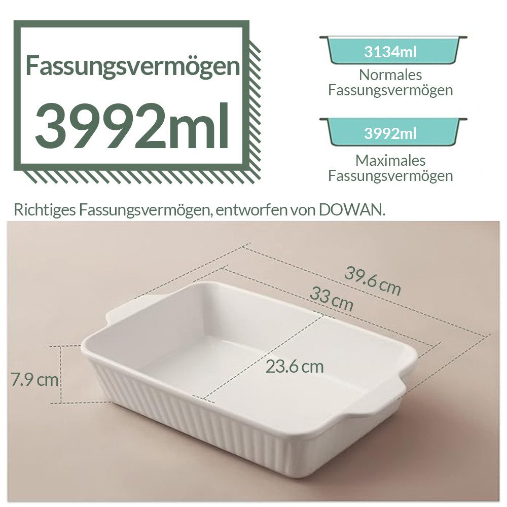 Dowan Auflaufform Keramik-Auflaufform, große tiefe Auflaufform für den Ofen, 4L, Weiß