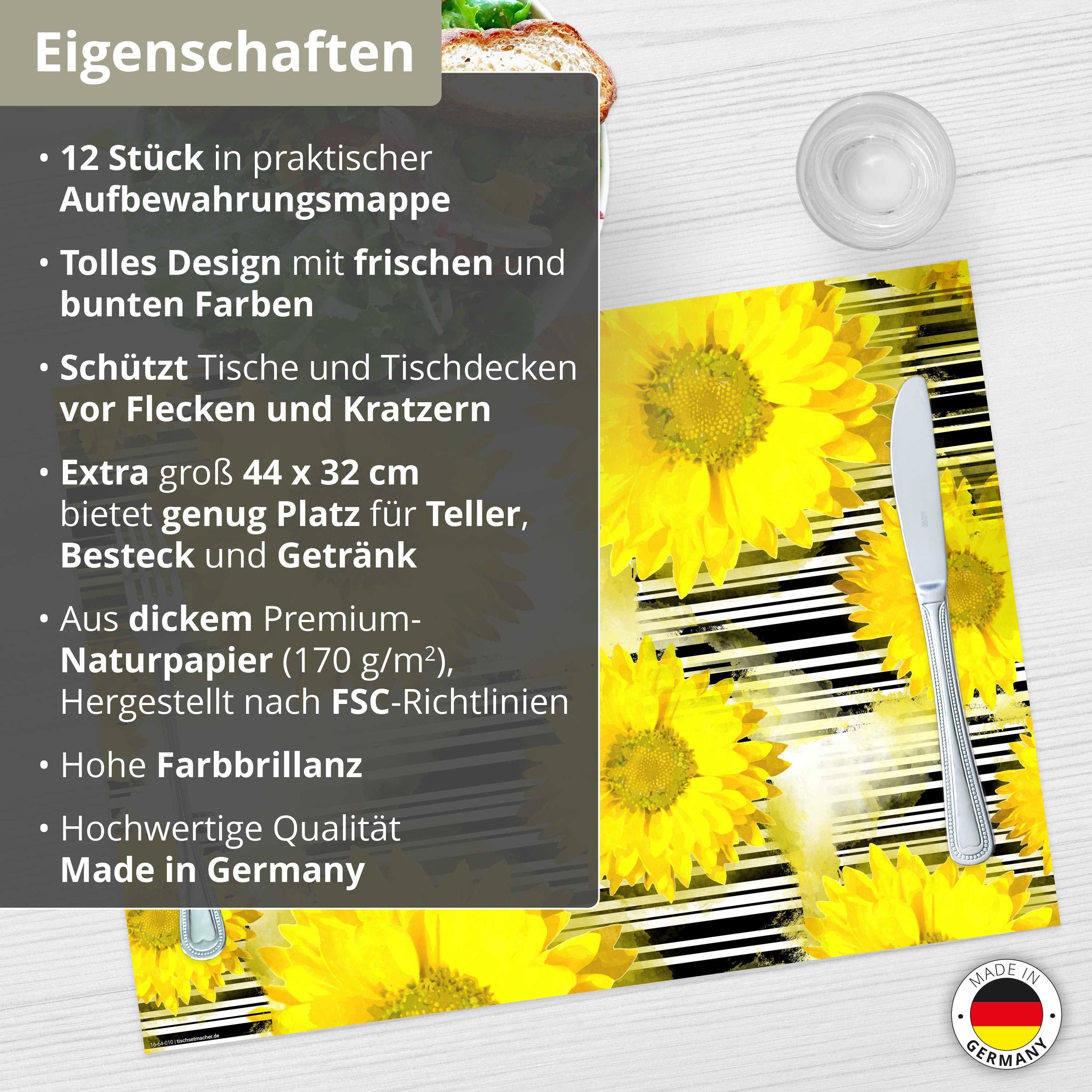 44 Tischsetmacher, / in cm Platzset, x Tischset Aufbewahrungsmappe, Ostern (aus & Blumen, Frühling, Made Naturpapier Germany in 32 gelb-weiß), 12-St.,