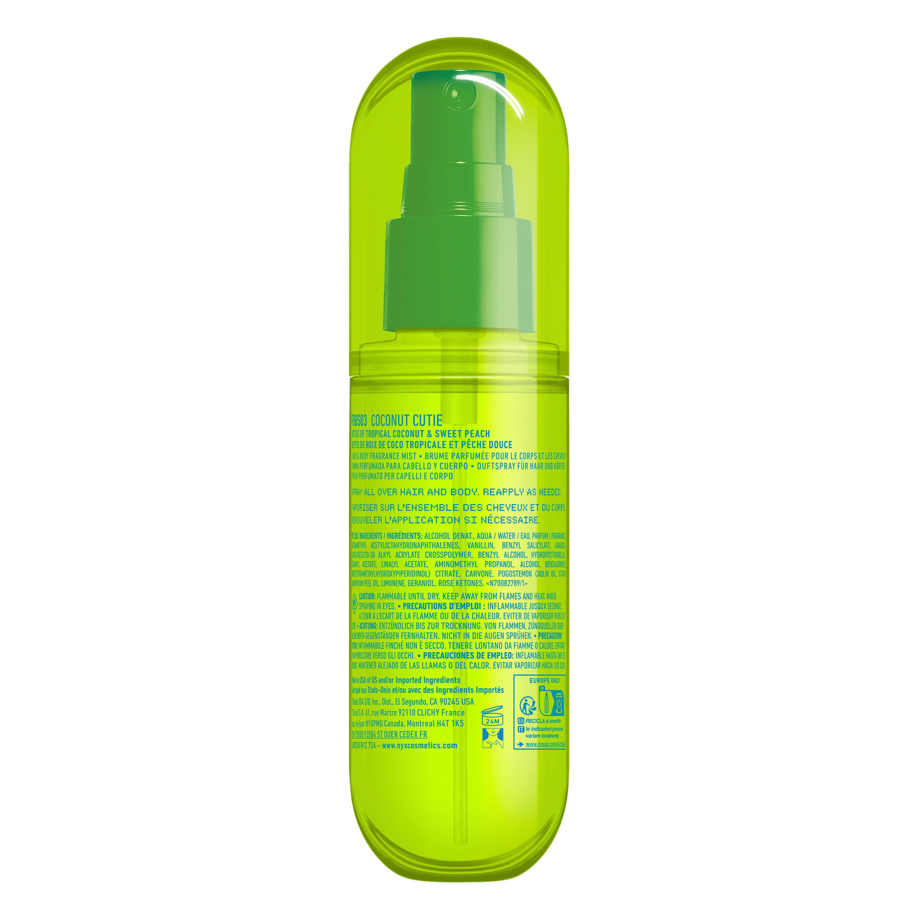 NYX PROFESSIONAL MAKEUP Bodyspray COCONUT CUTIE HAIR & BODY MIST, tropische Mischung aus Kokosnuss & Pfirsich