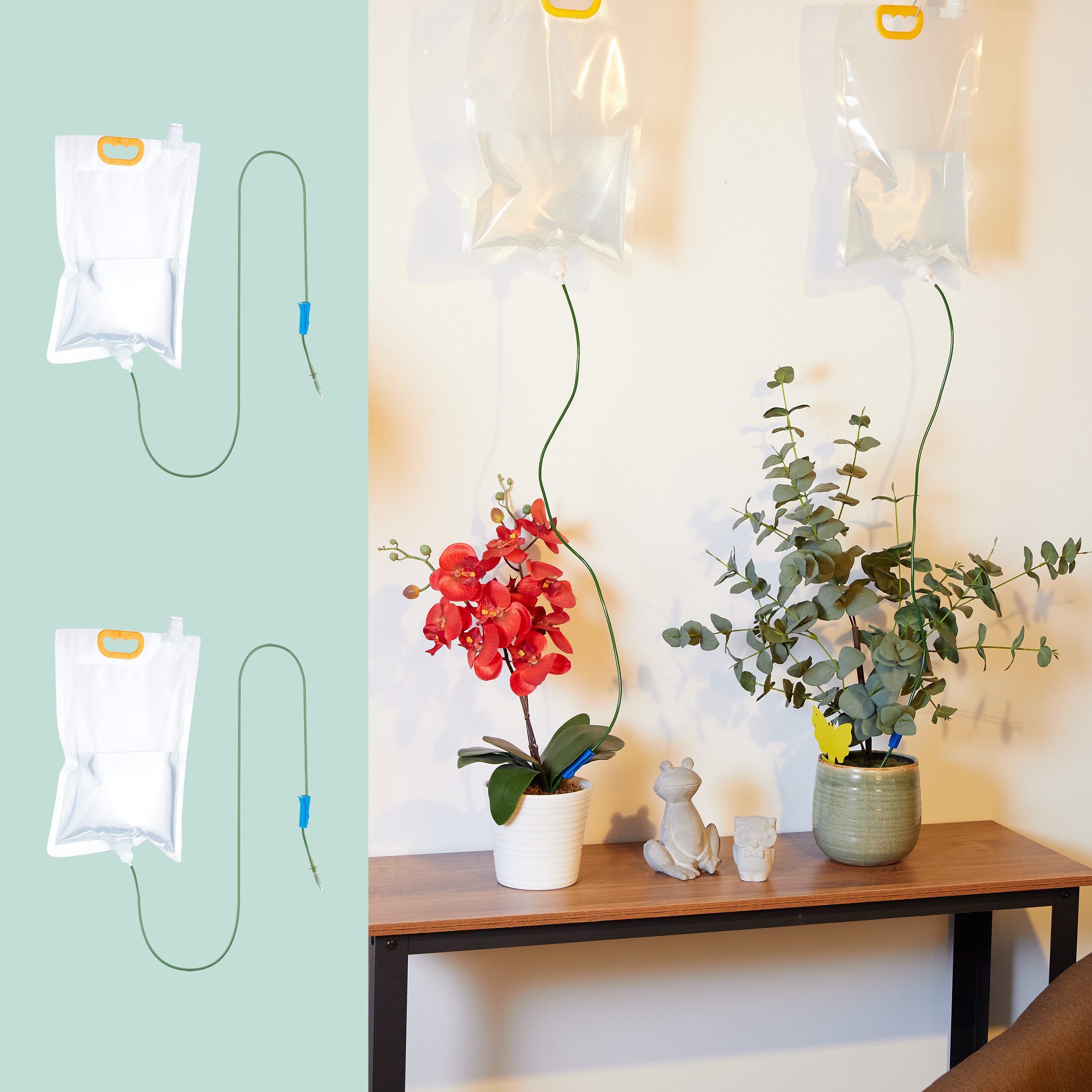 relaxdays Bewässerungssystem 4 Tropfbewässerungsbeutel u. Gelbsticker