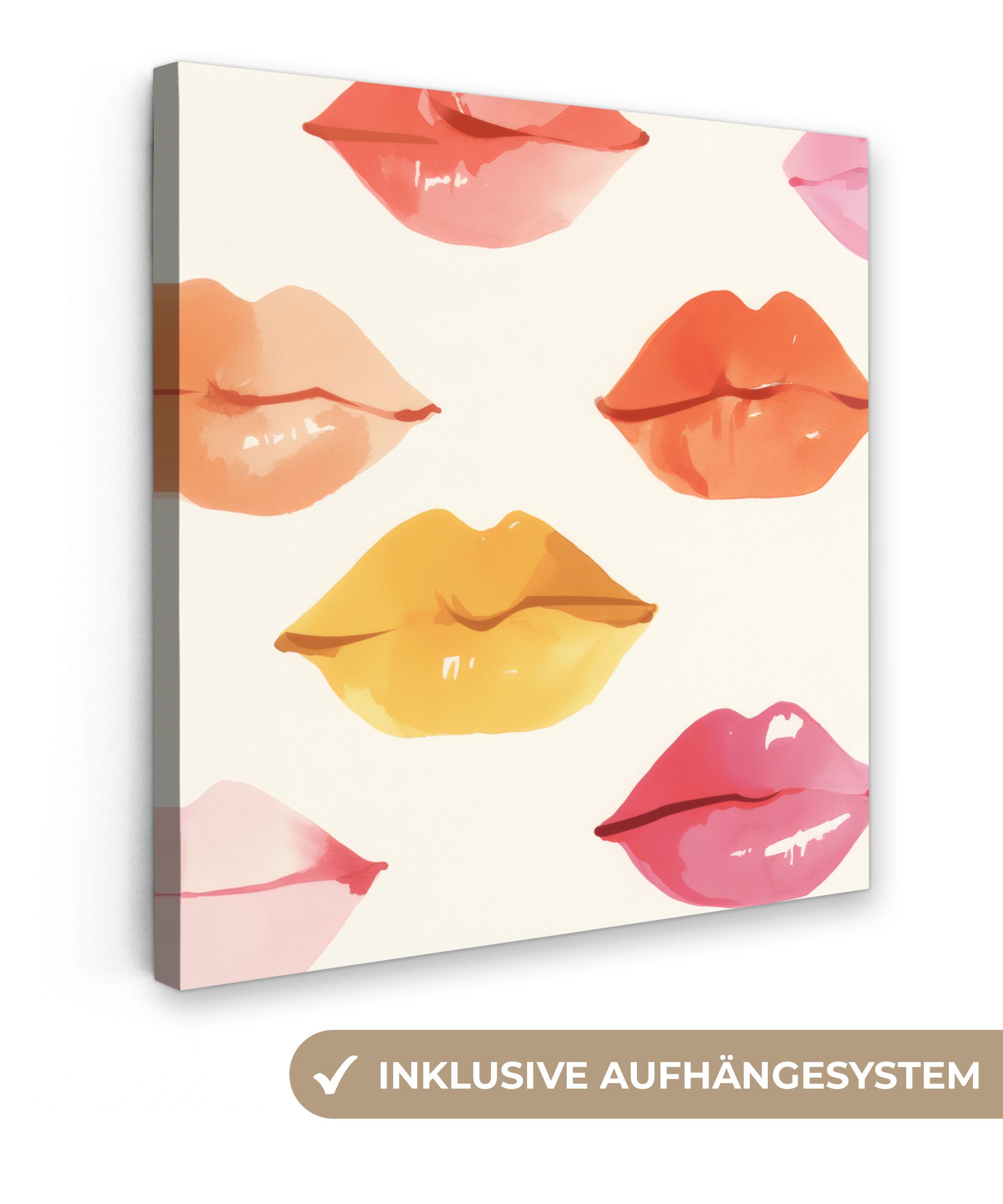 Leinwandbild Lippen - Bunt - Glänzend