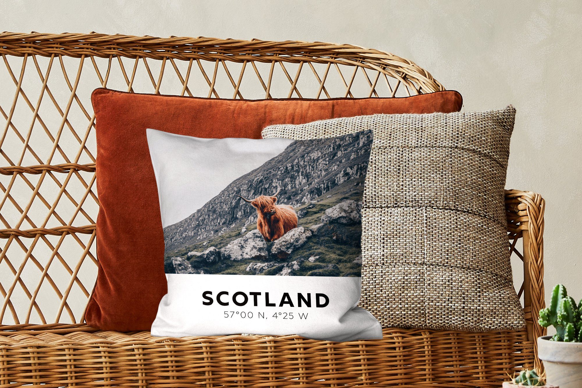 Highlander Berge, - für Zierkissen Schlafzimmer, MuchoWow mit Füllung Sofakissen Schottland Deko, - Dekokissen Wohzimmer,