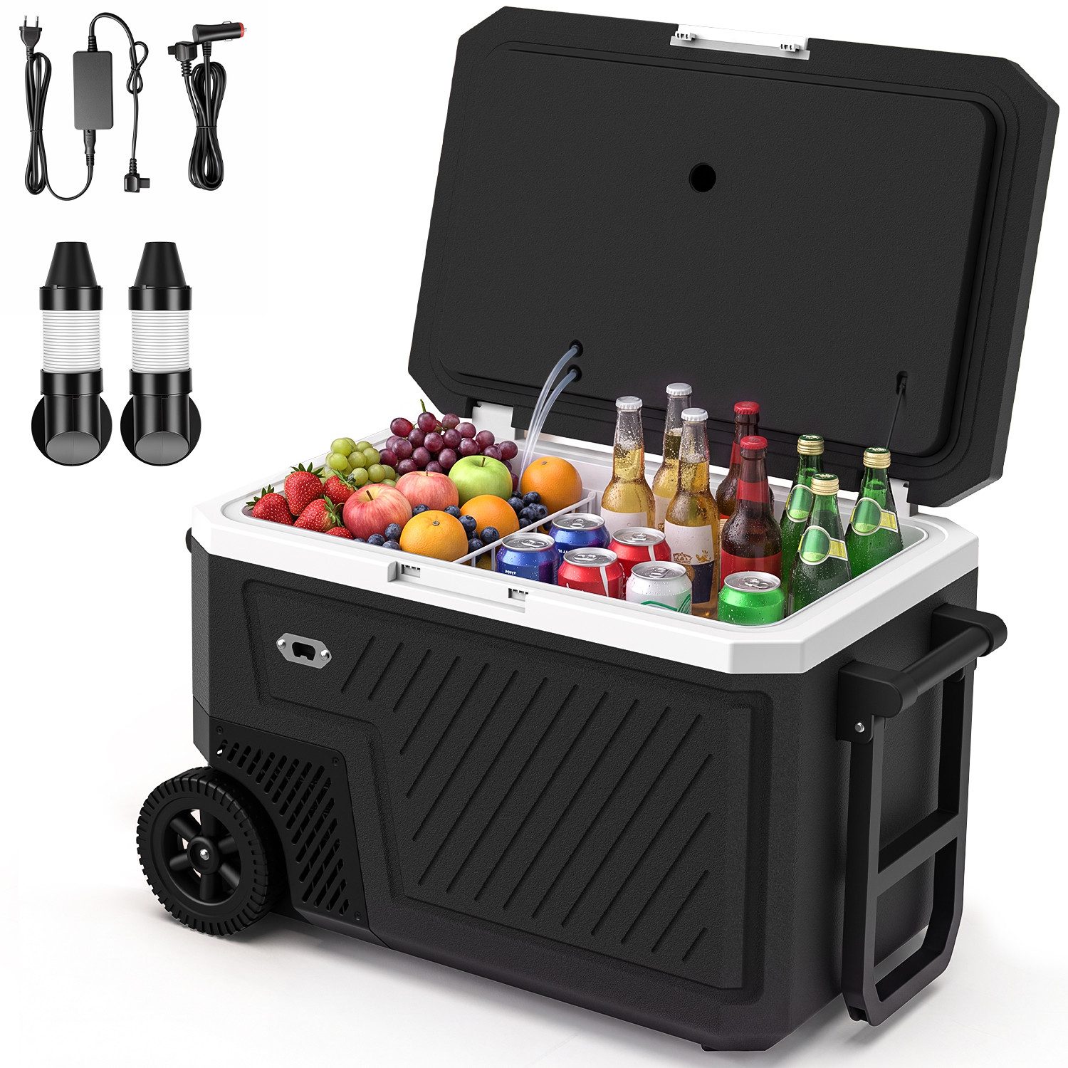 oyajia Elektrische Kühlbox Kompressor Kühlbox, Kühlt von +20°C bis -20°C, 12V/24V 230V, Type-C, 45 l, Tragbarer Outdoor Kühlschrank mit Rädern & Griff, Batterieanschluss