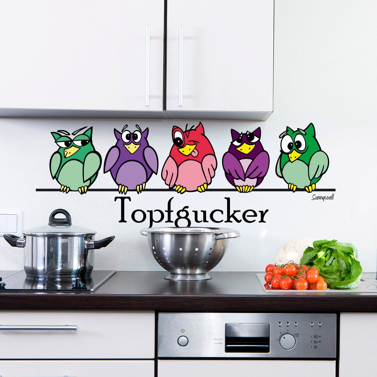 Sunnywall Wandtattoo Topfgucker Wandaufkleber Eulen Kochen Küche Essen, Kün günstig online kaufen