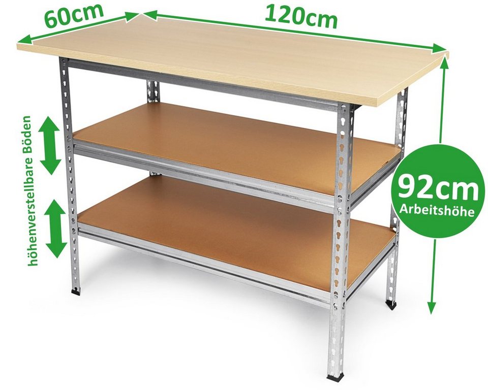 ONDIS24 Werkstatt-Set 240 cm Werkbank Uwe Arbeitshöhe 92 cm, 2,40 m x 2,12  m x 0,60 m, Bluetooth LED Lautsprecher